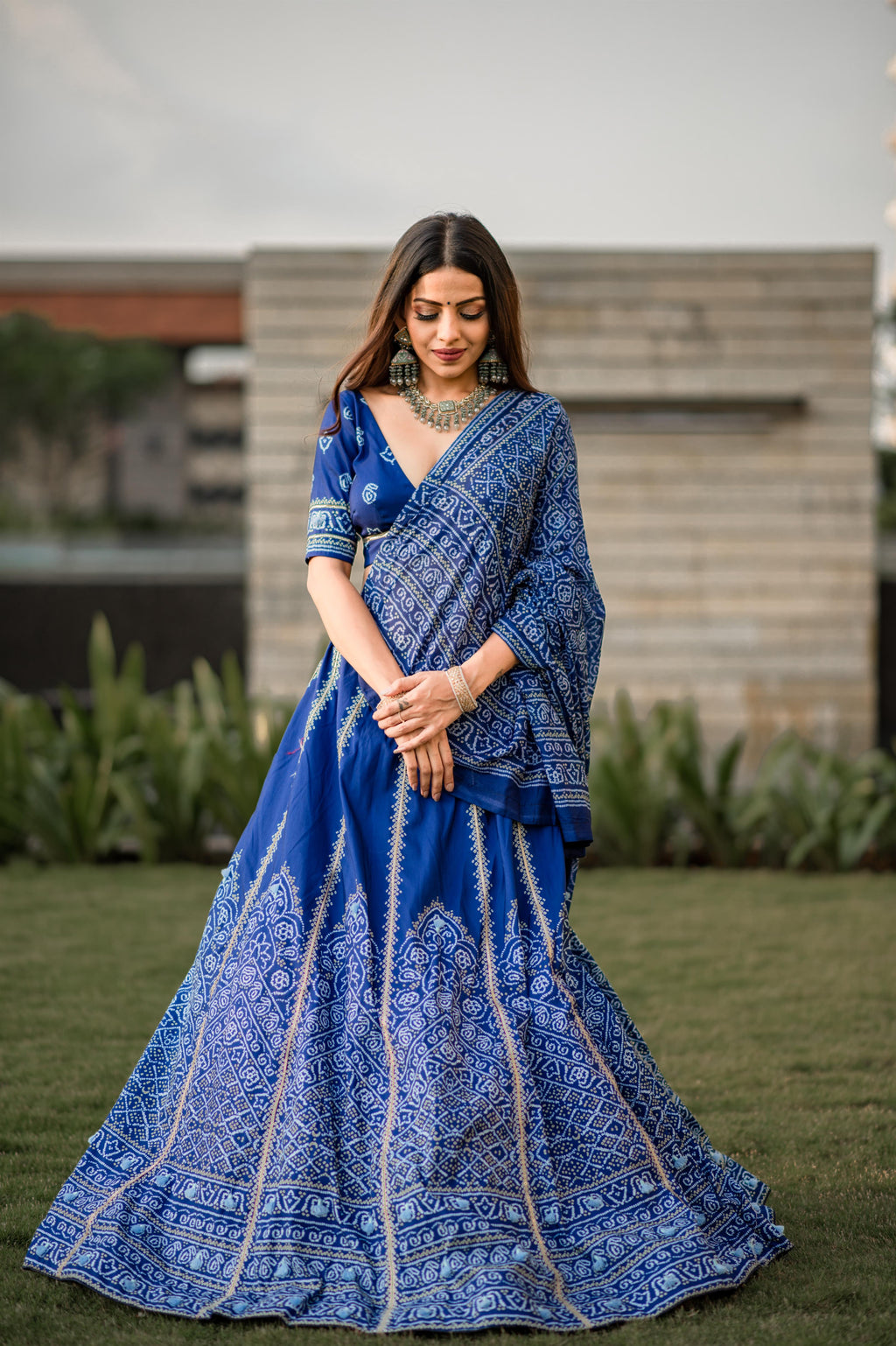 Navy Blue Printed Lehenga For Women