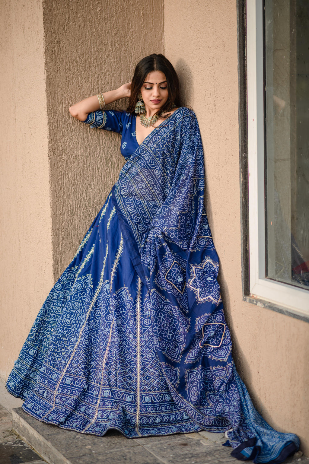 Navy Blue Printed Lehenga For Women