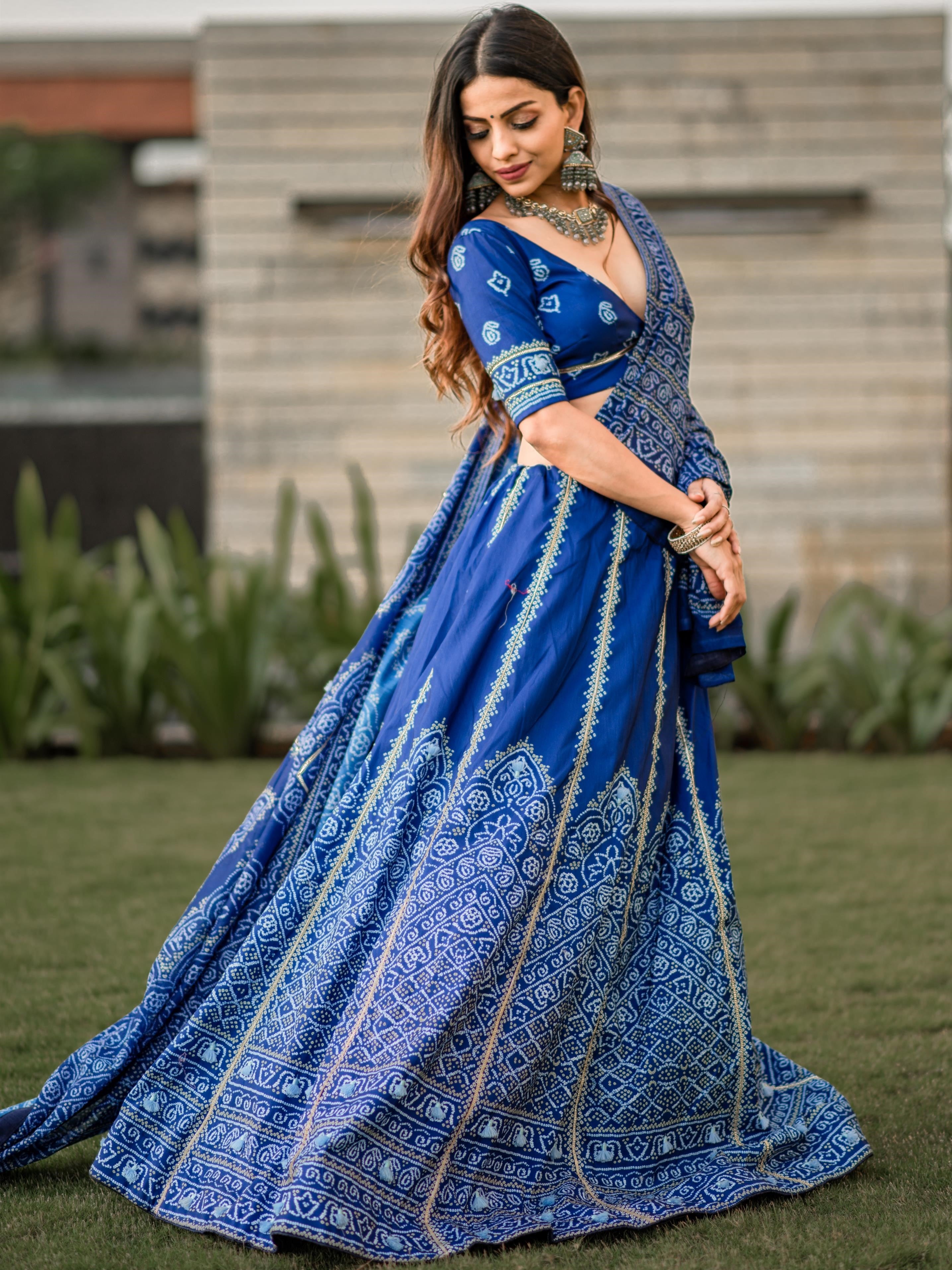 Navy Blue Printed Lehenga For Women