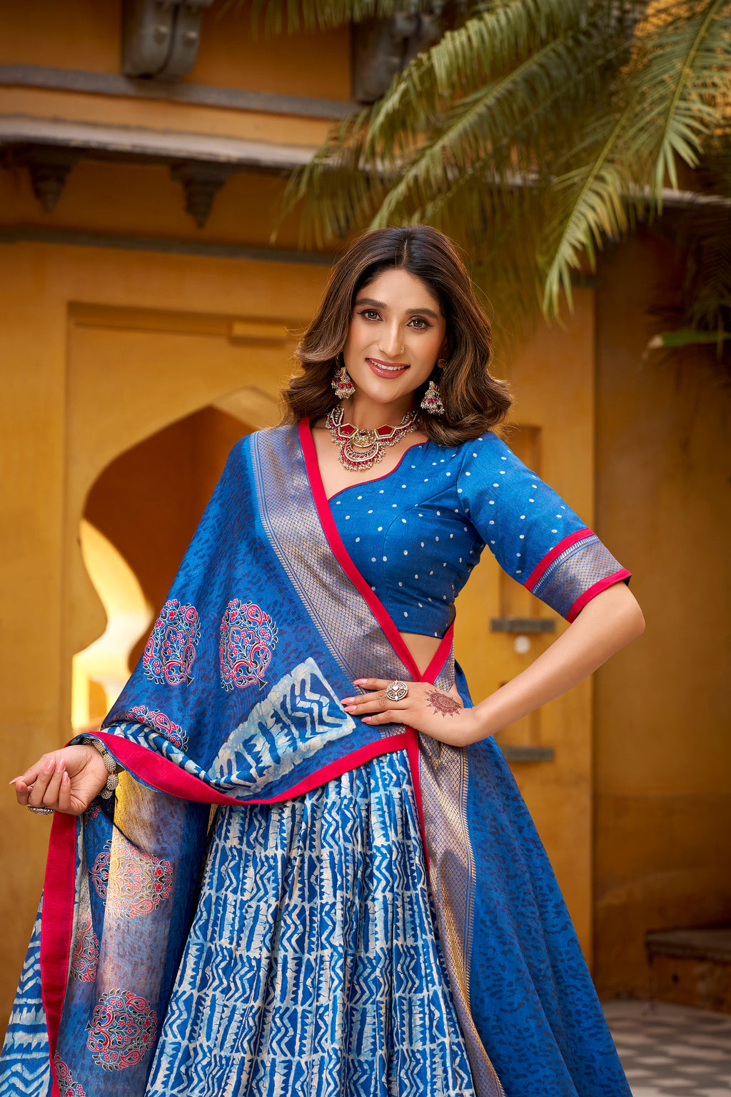 Dola Silk Batik Printed Lehenga With Dupatta