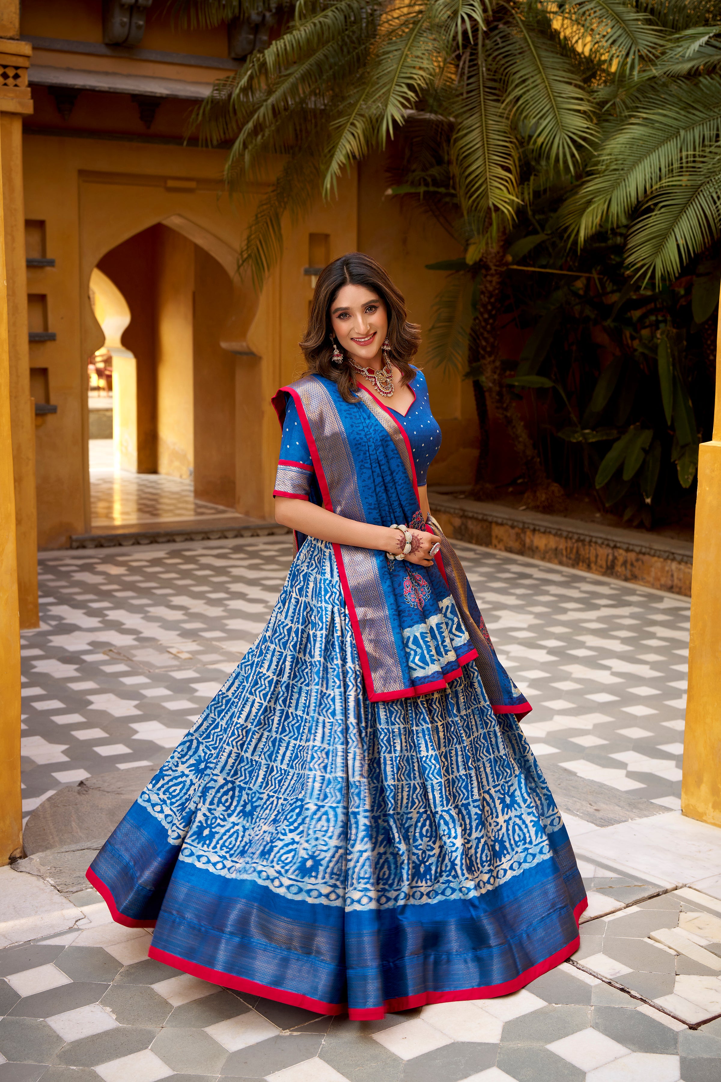 Dola Silk Batik Printed Lehenga With Dupatta