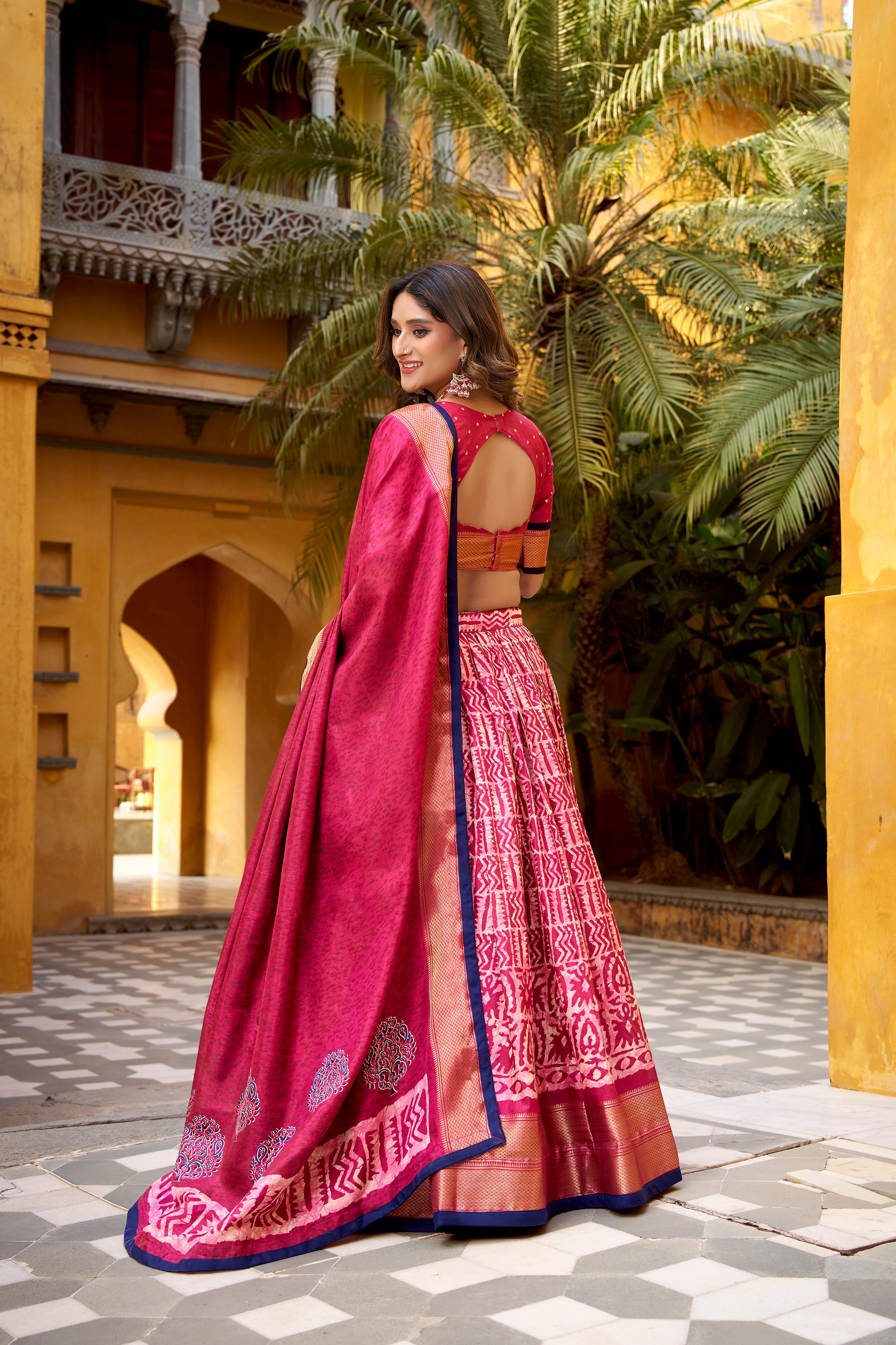 Dola Silk Batik Printed Lehenga With Dupatta