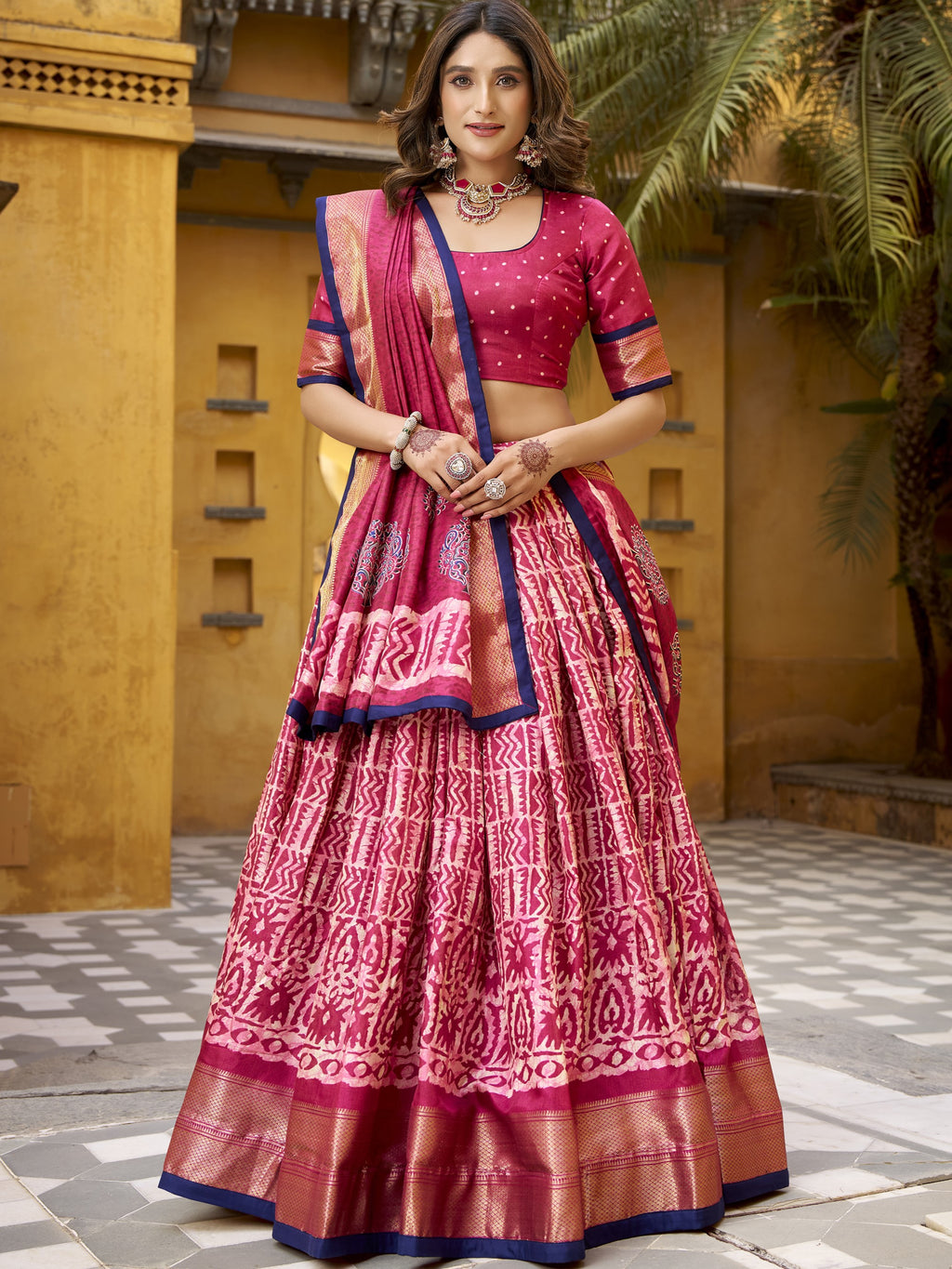 Dola Silk Batik Printed Lehenga With Dupatta
