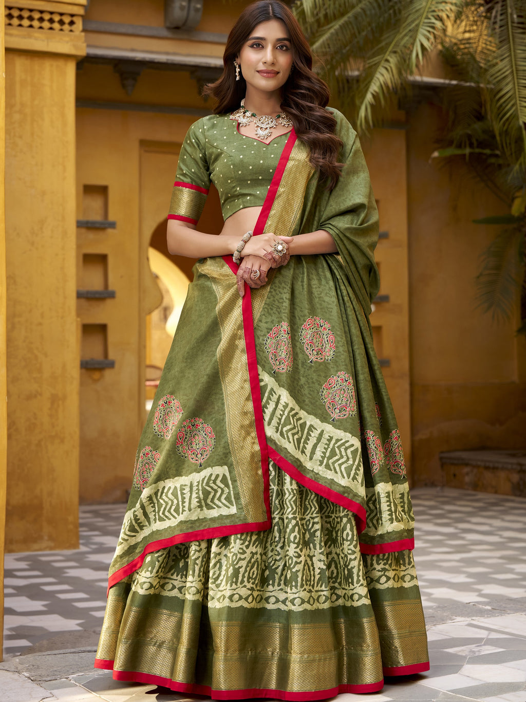 Dola Silk Batik Printed Lehenga With Dupatta