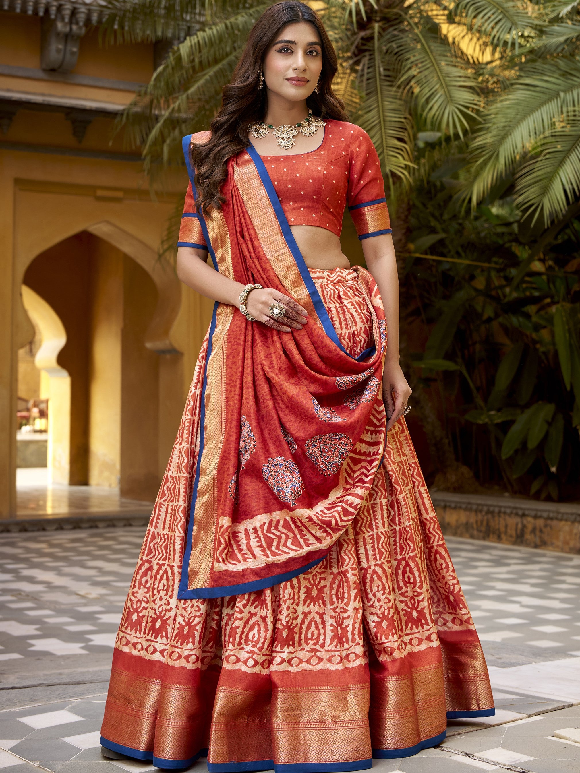 Dola Silk Batik Printed Lehenga With Dupatta