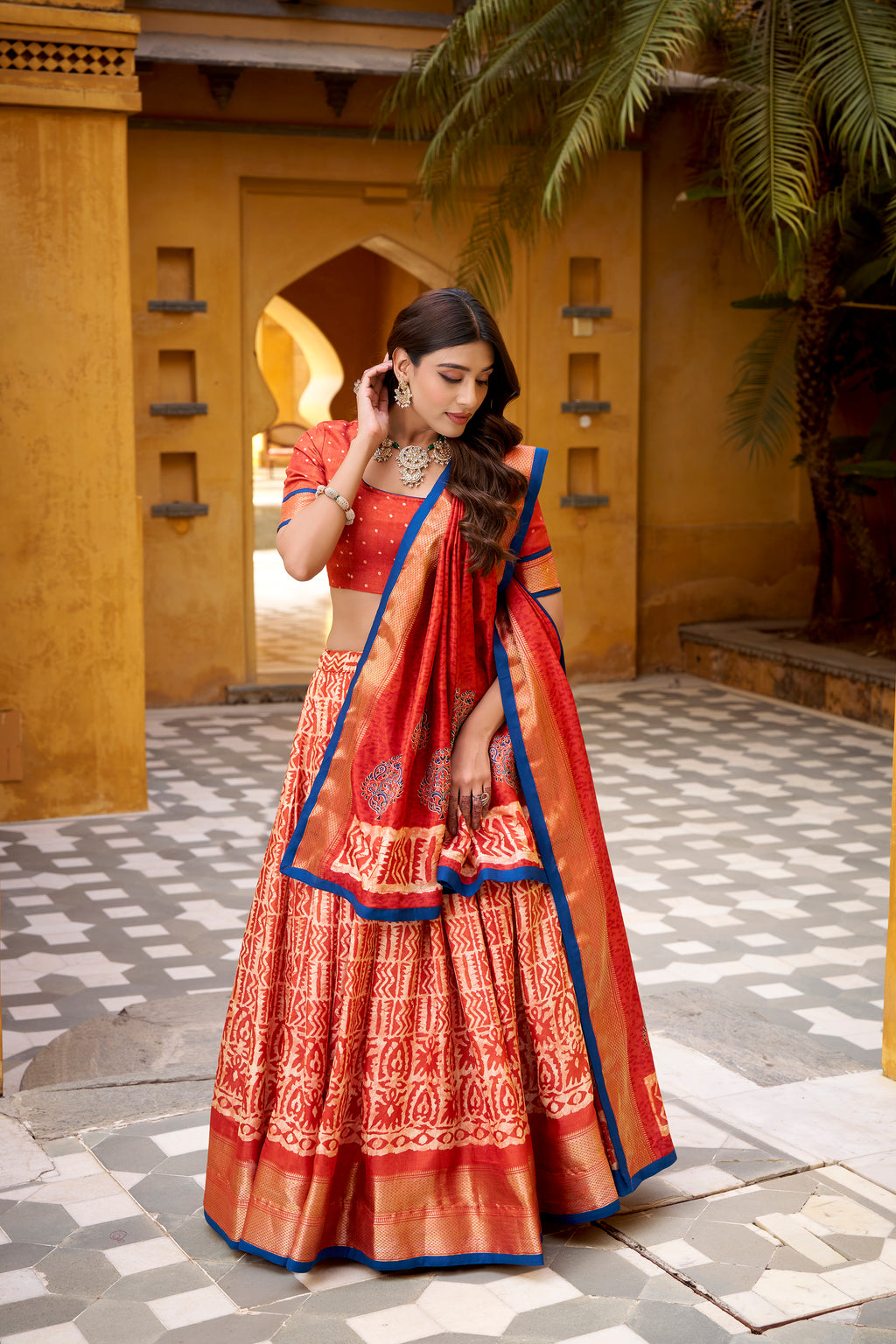 Dola Silk Batik Printed Lehenga With Dupatta