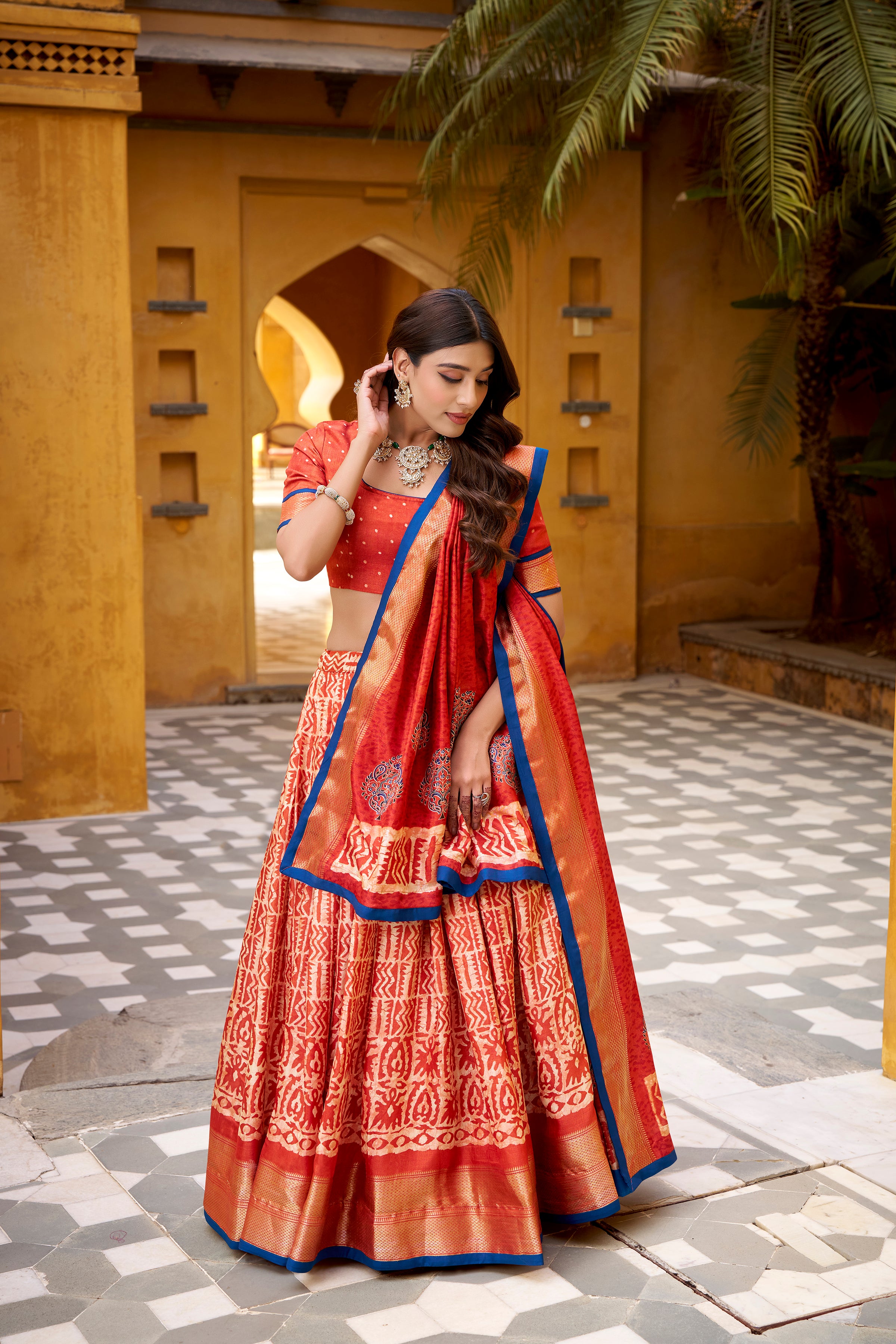 Dola Silk Batik Printed Lehenga With Dupatta