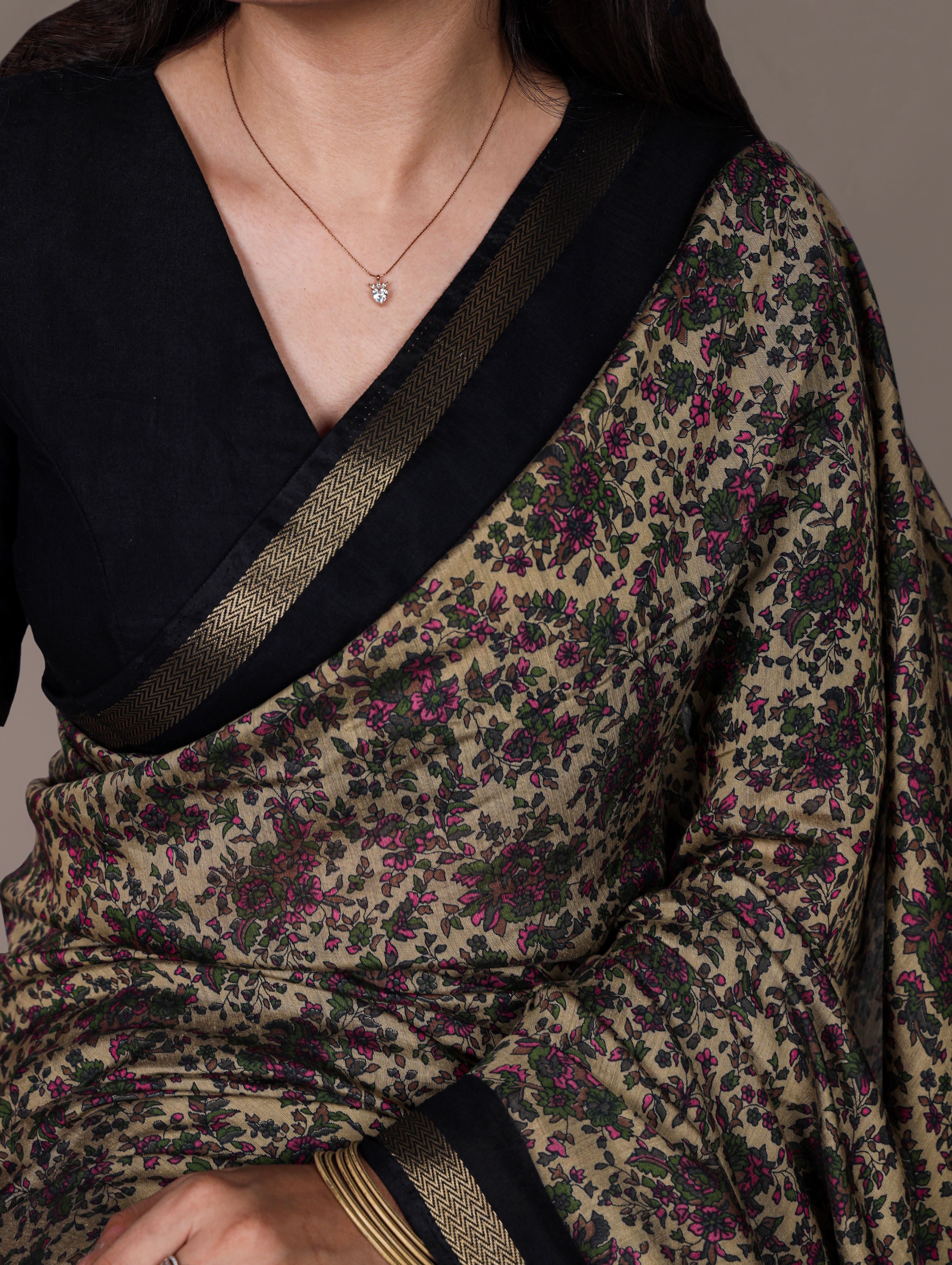 Chanderi Printed Zari Weaving Saree