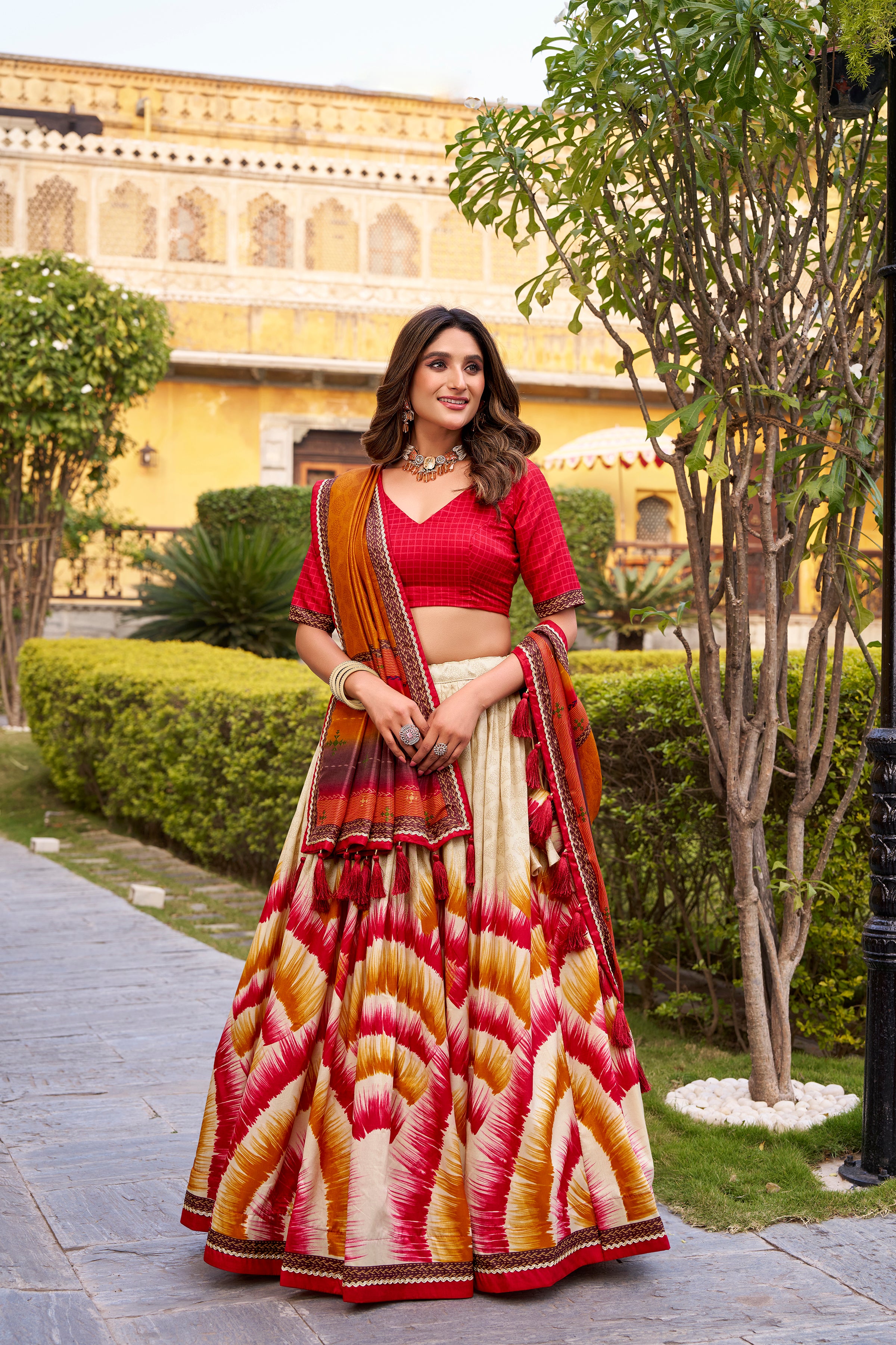 Tussar Silk Printed Lehenga With Dupatta