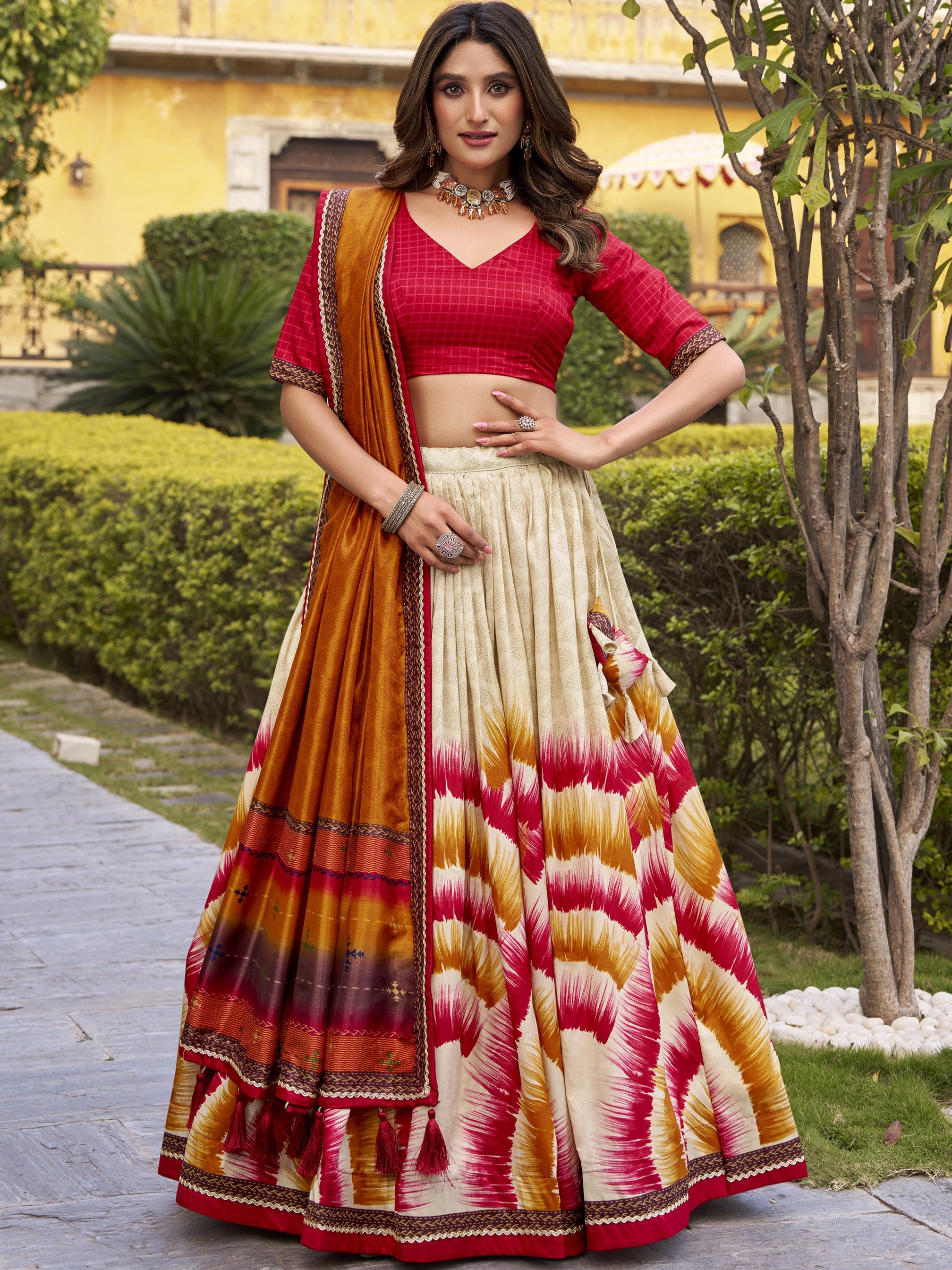 Tussar Silk Printed Lehenga With Dupatta