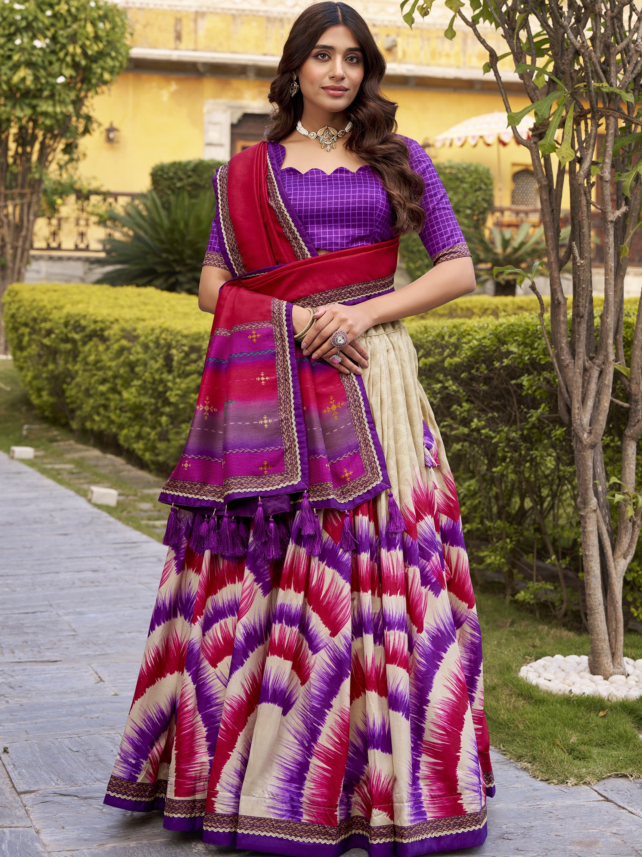 Tussar Silk Printed Lehenga With Dupatta
