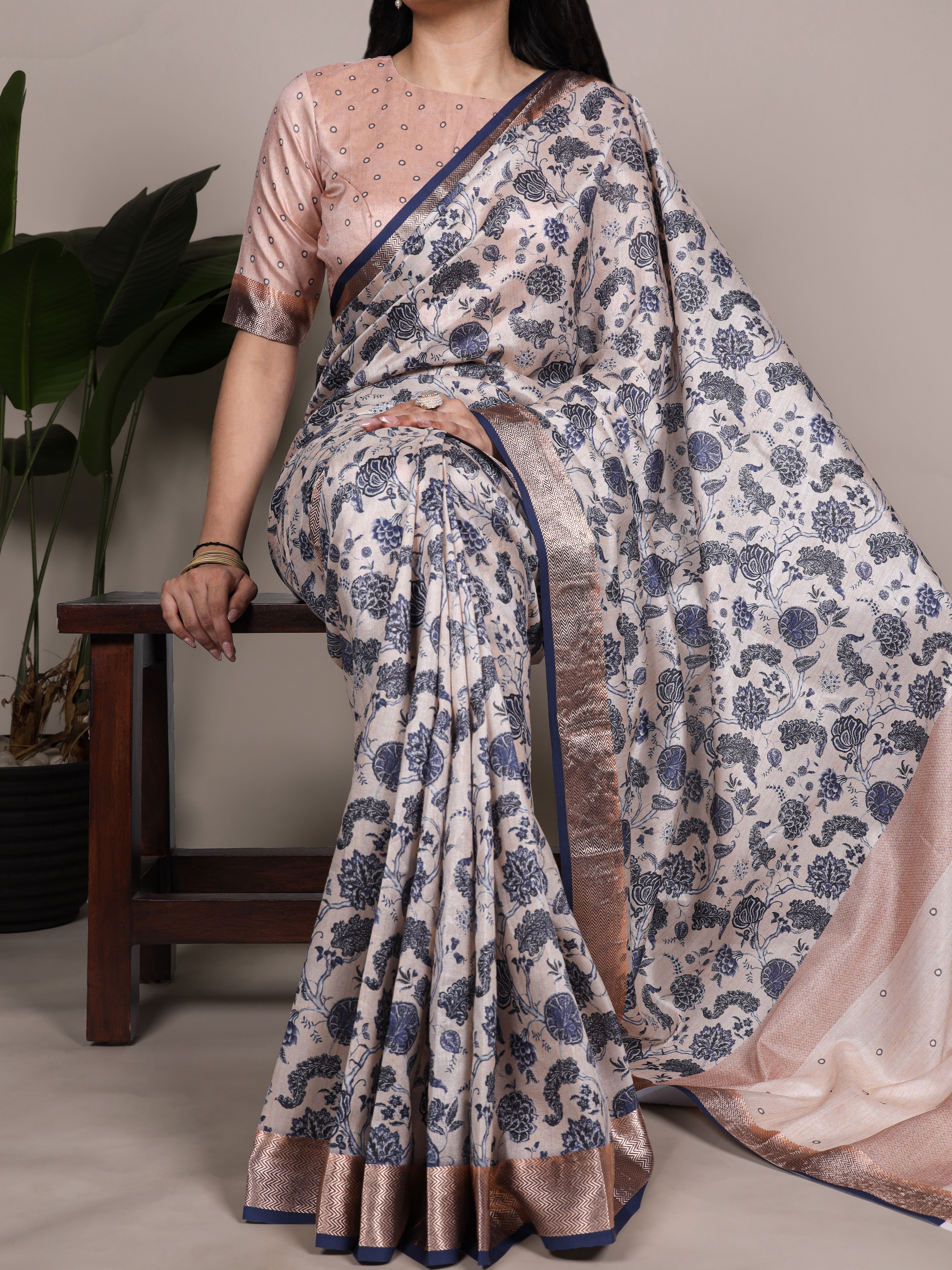 Tussar Silk Printed Saree For Women