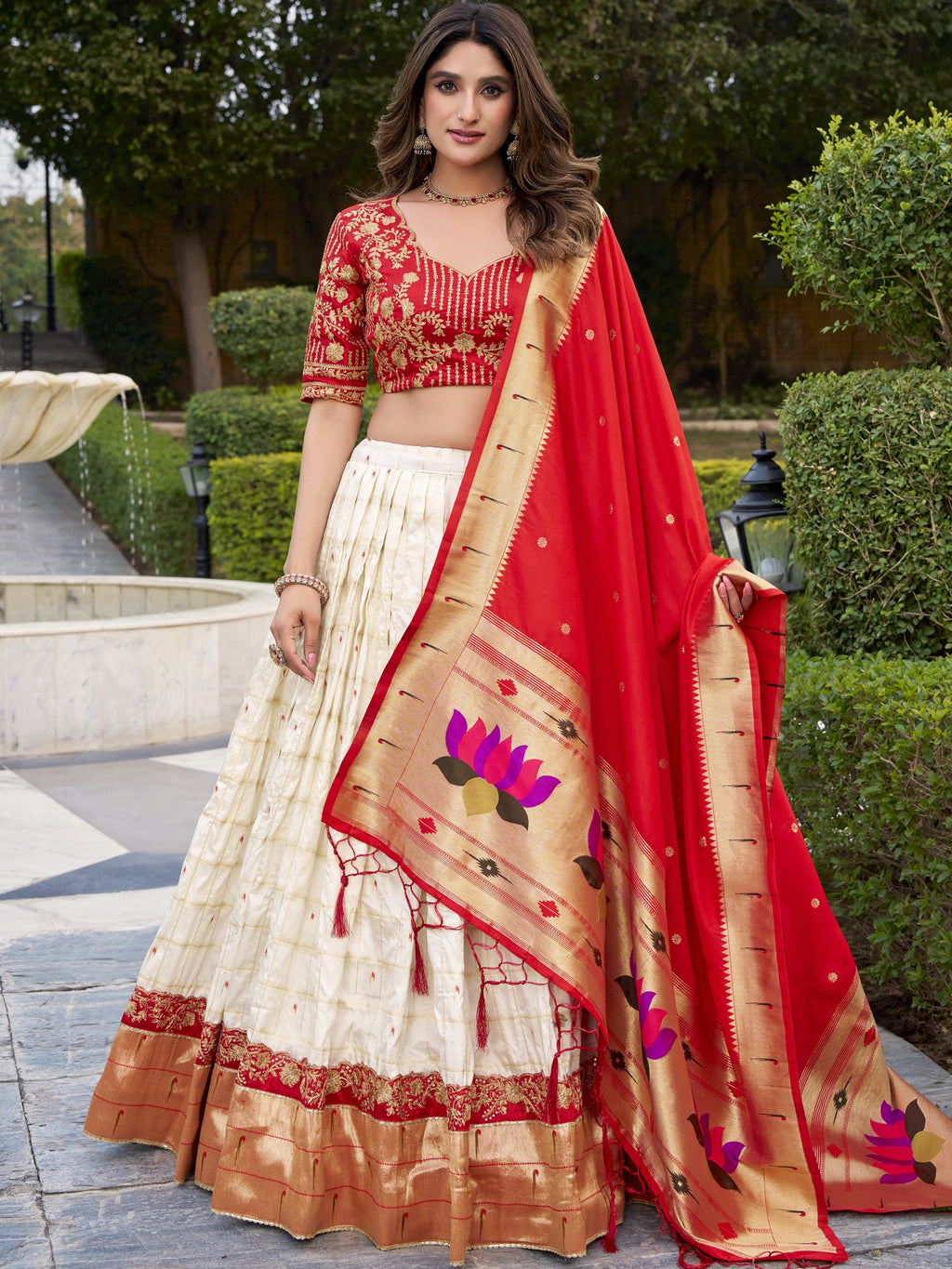 Silk Paithani Embroidered Lehenga With Jacquard Dupatta