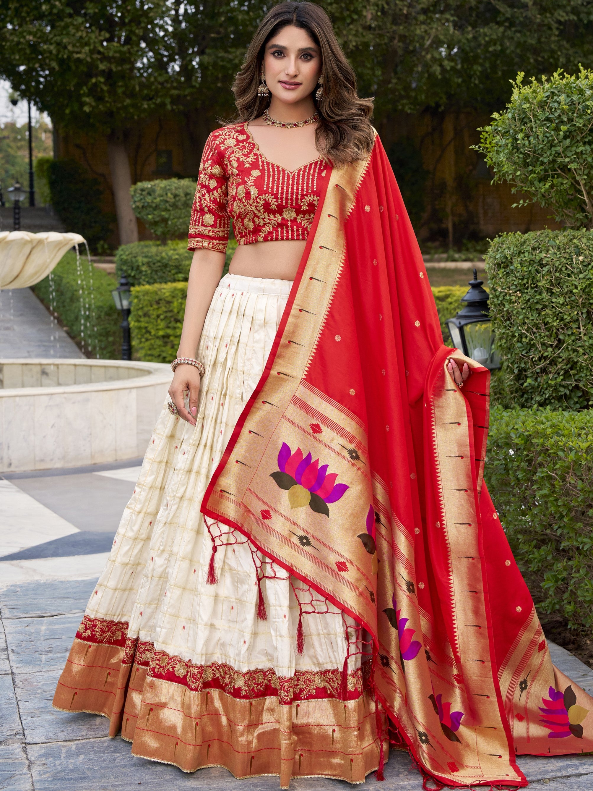 Silk Paithani Embroidered Lehenga With Jacquard Dupatta