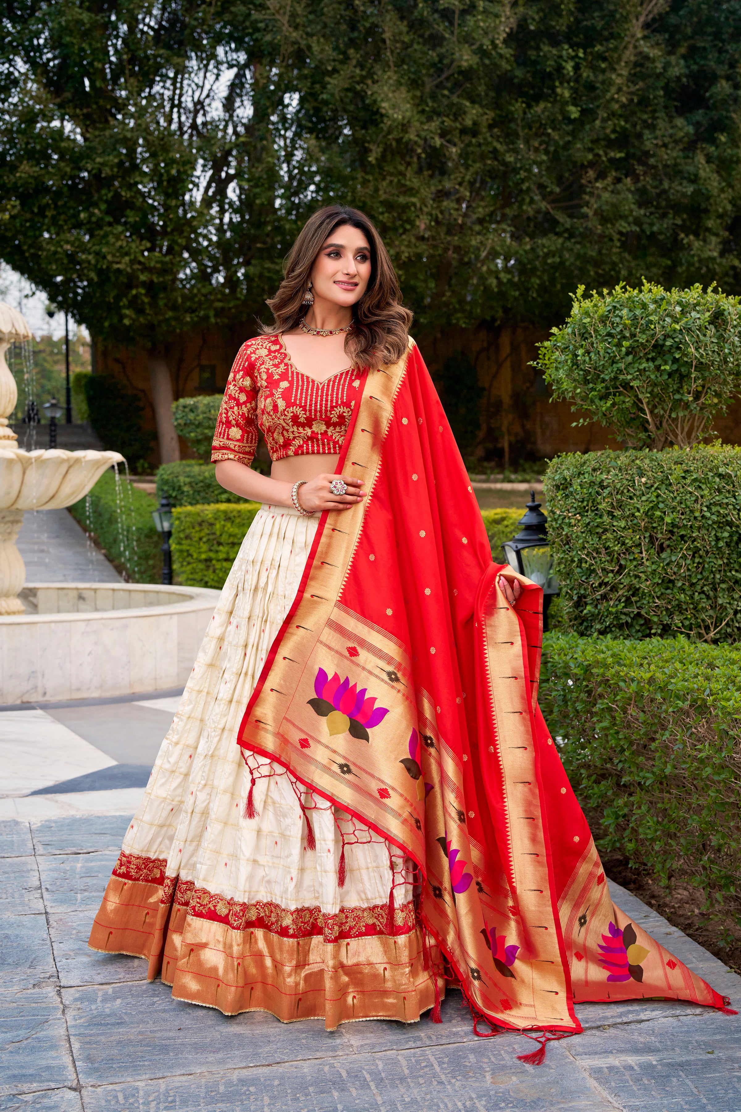 Silk Paithani Embroidered Lehenga With Jacquard Dupatta