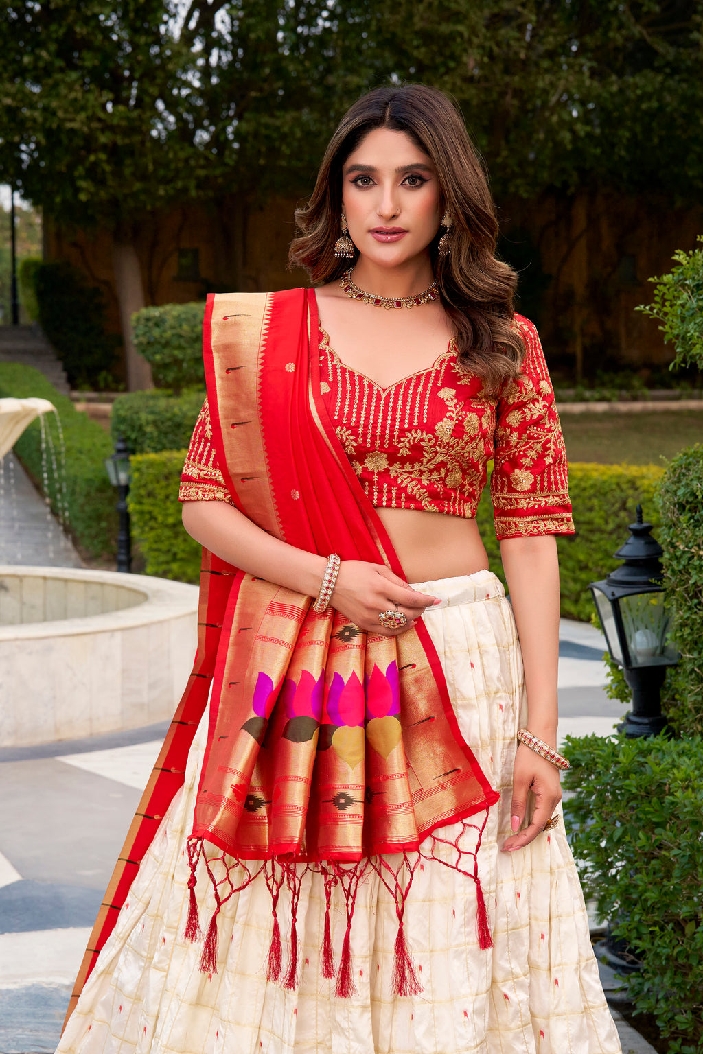 Silk Paithani Embroidered Lehenga With Jacquard Dupatta