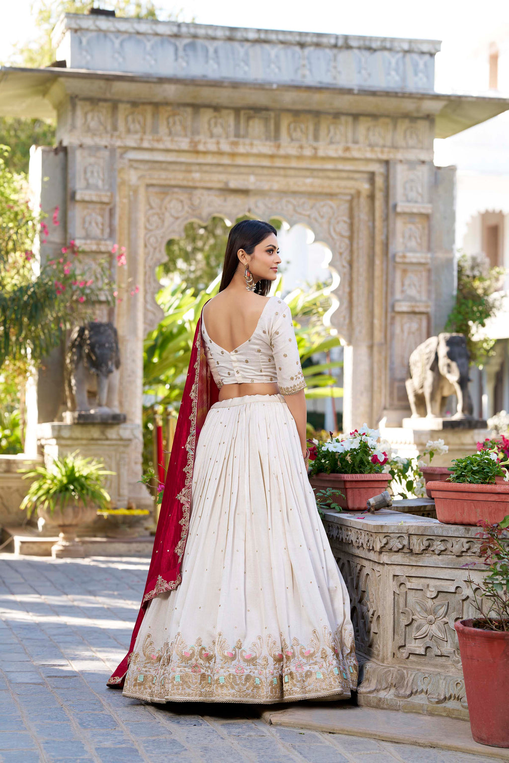 Vichitra Silk Thread Embroidered Lehenga With Dupatta