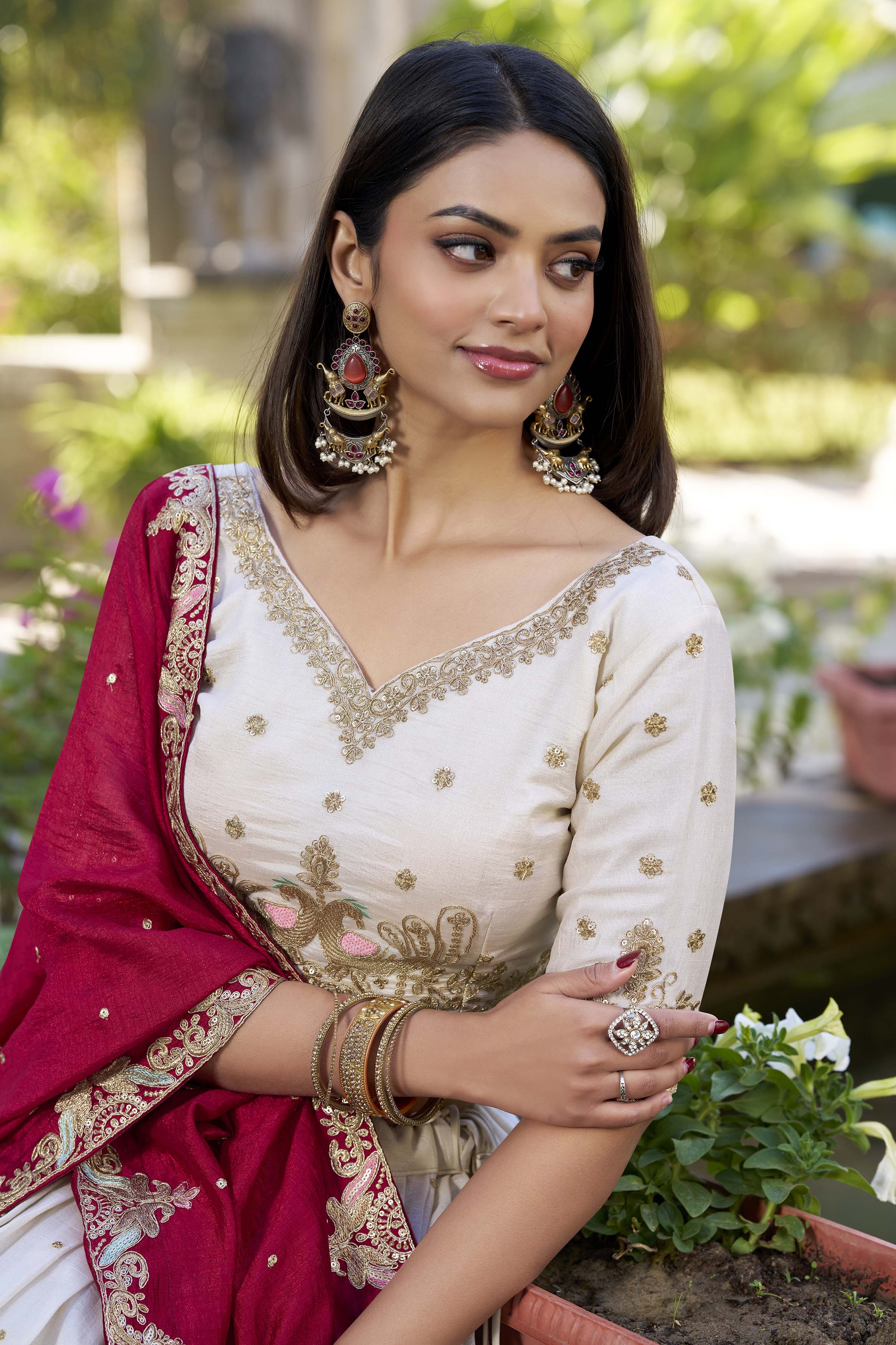 Vichitra Silk Thread Embroidered Lehenga With Dupatta