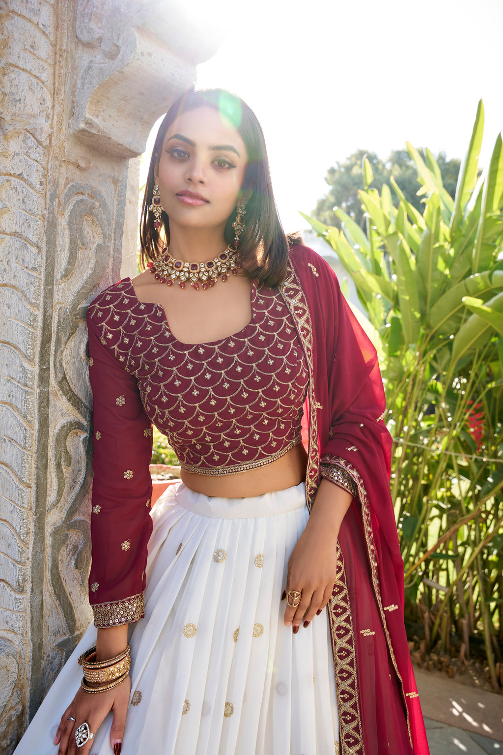 Georgette Thread Embroidered Lehenga With Dupatta