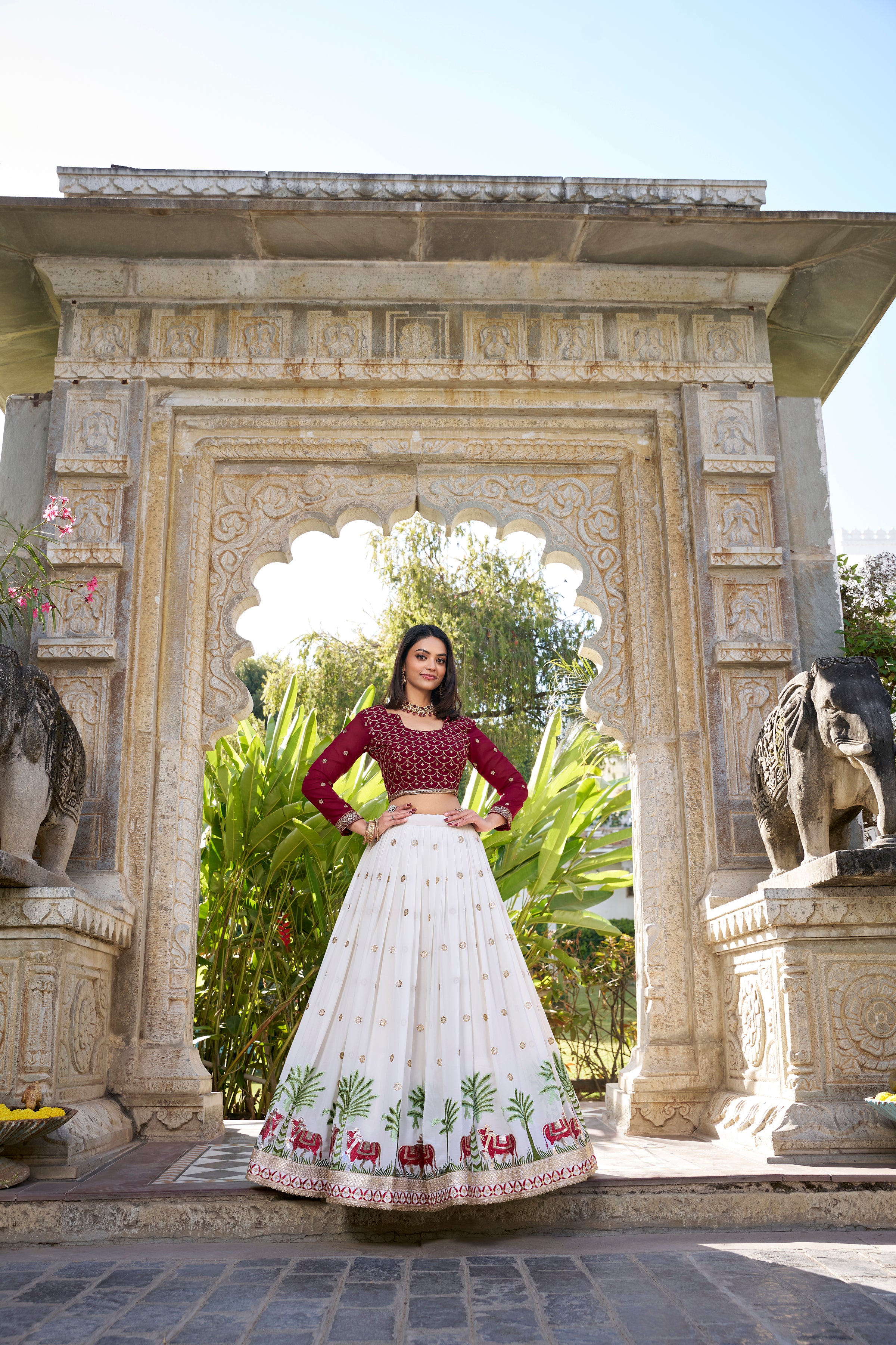 Georgette Thread Embroidered Lehenga With Dupatta
