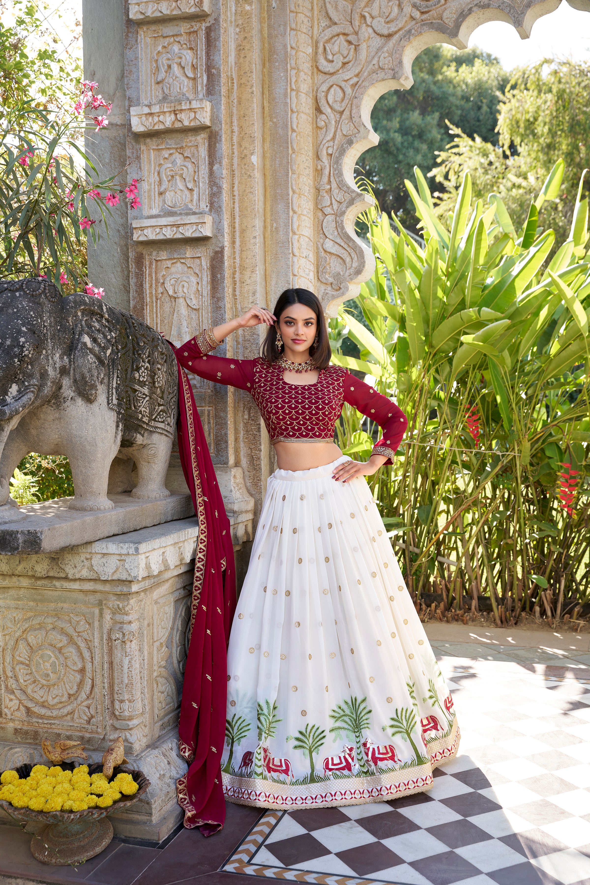 Georgette Thread Embroidered Lehenga With Dupatta