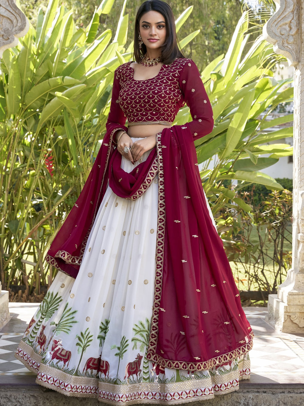 Georgette Thread Embroidered Lehenga With Dupatta