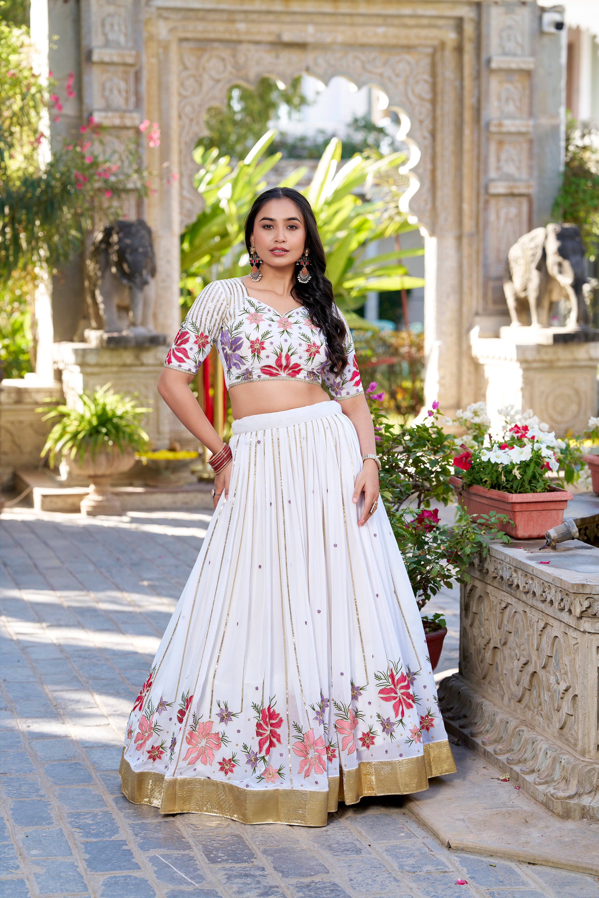 Georgette Thread Embroidered Lehenga With Dupatta