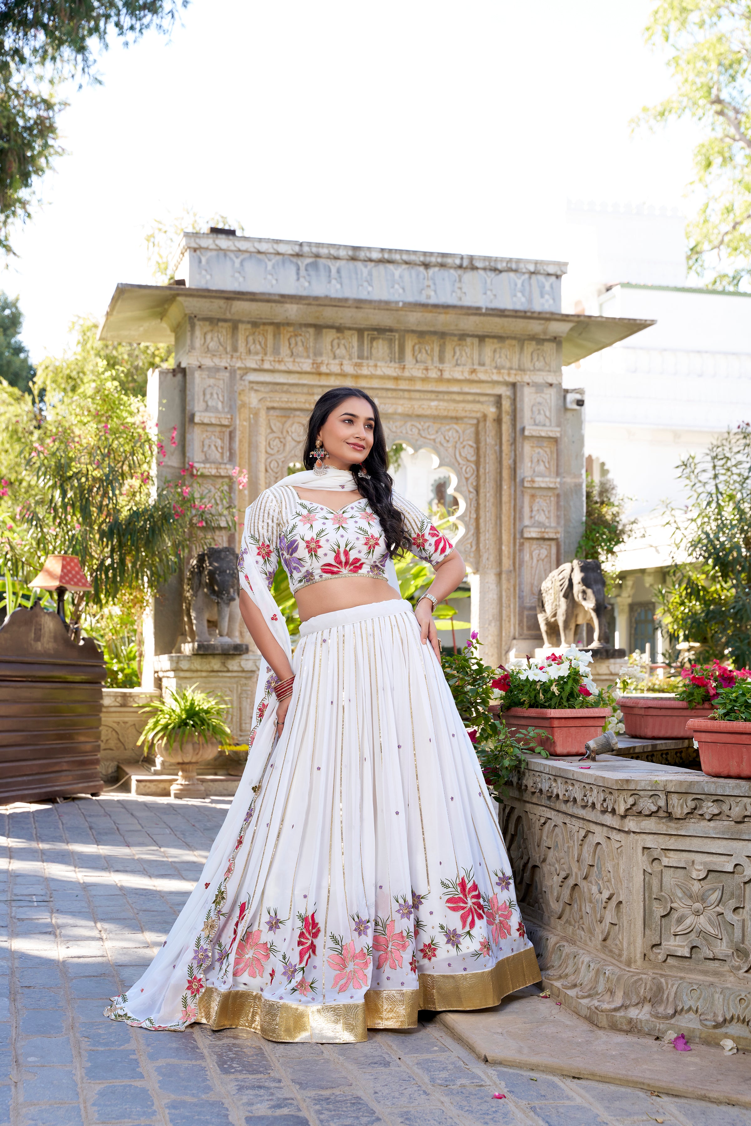Georgette Thread Embroidered Lehenga With Dupatta