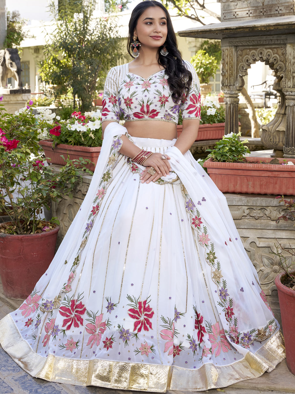 Georgette Thread Embroidered Lehenga With Dupatta
