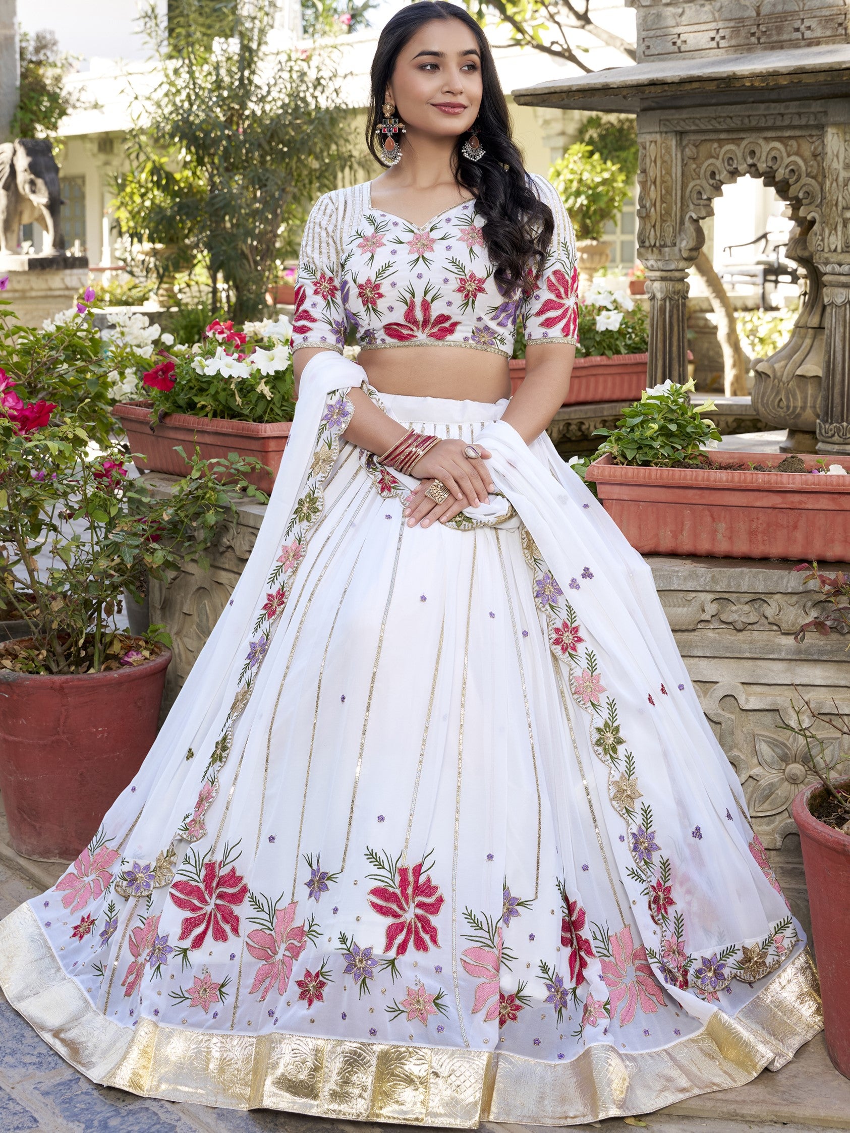 Georgette Thread Embroidered Lehenga With Dupatta