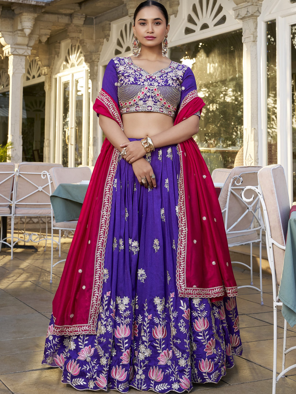 Vichitra Silk Embroidered Lehenga With Dupatta