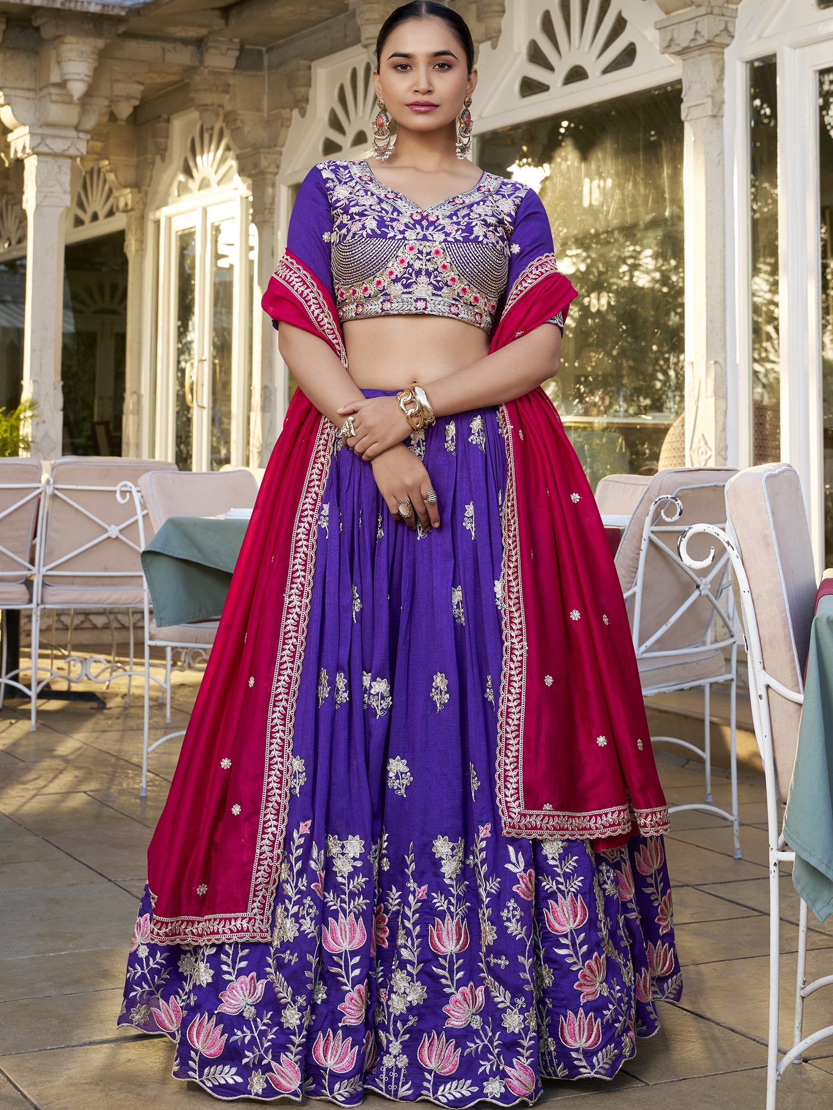 Vichitra Silk Embroidered Lehenga With Dupatta