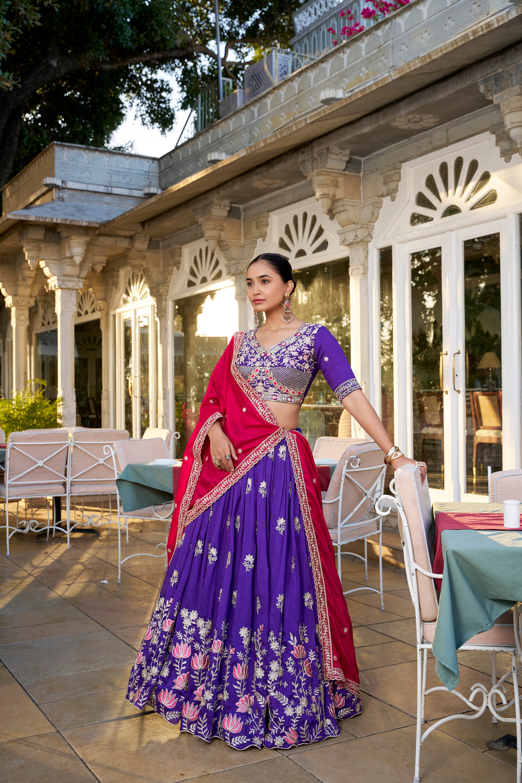 Vichitra Silk Embroidered Lehenga With Dupatta