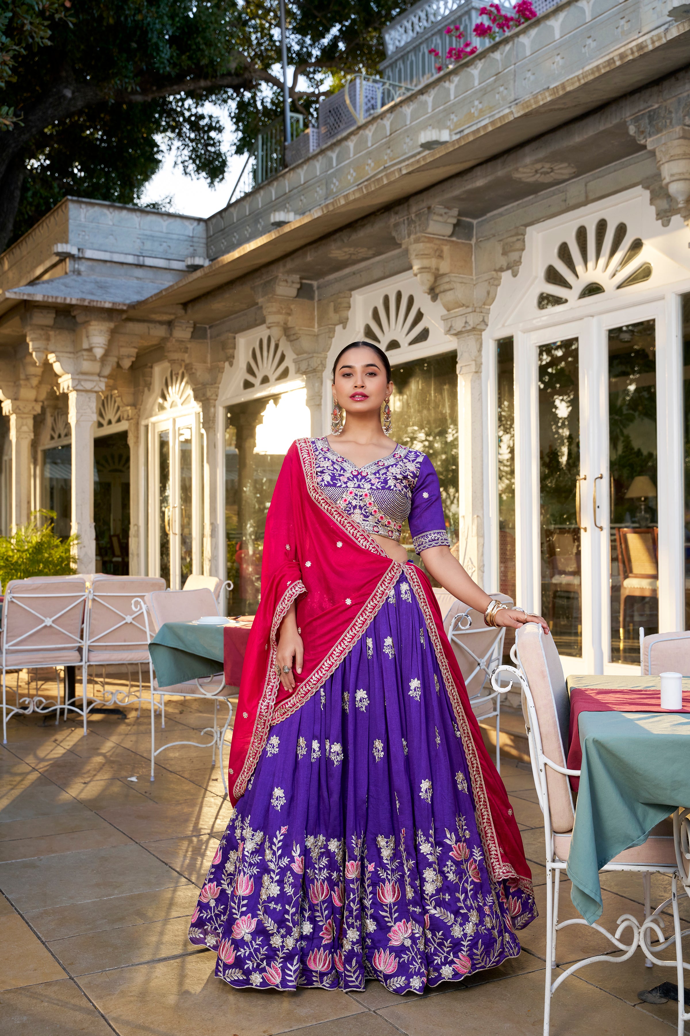 Vichitra Silk Embroidered Lehenga With Dupatta