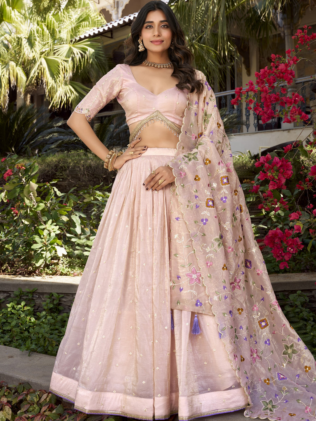 Gold Crush Thread Embroidered Lehenga For Women