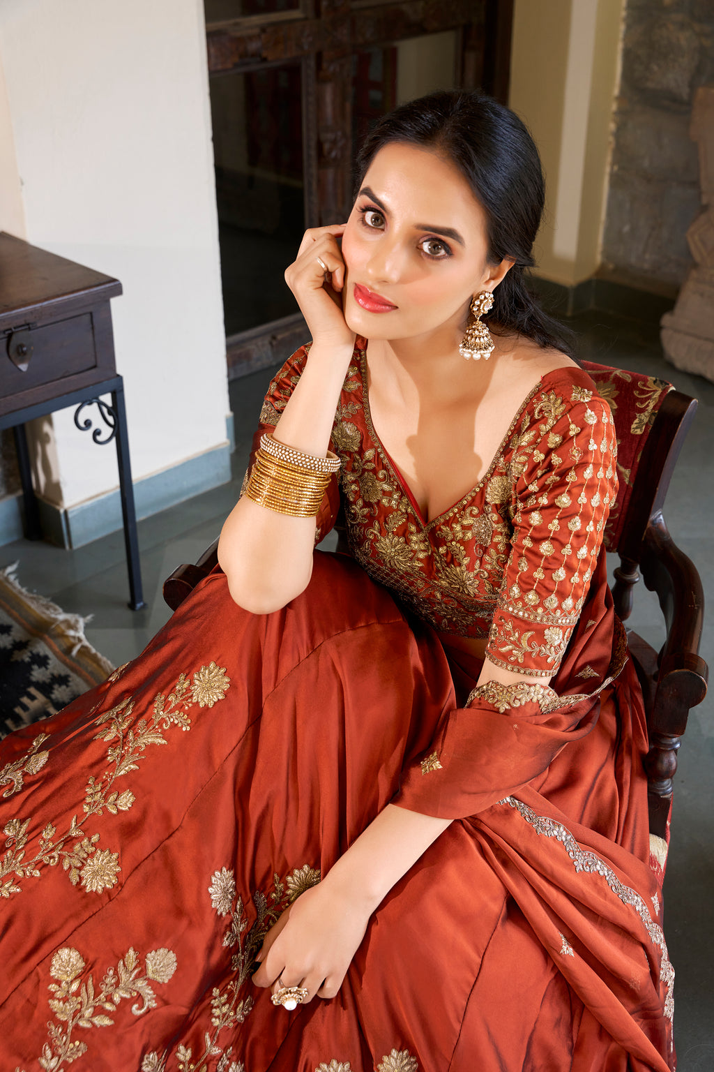 Rangoli Silk Thread Embroidered Lehenga With Dupatta