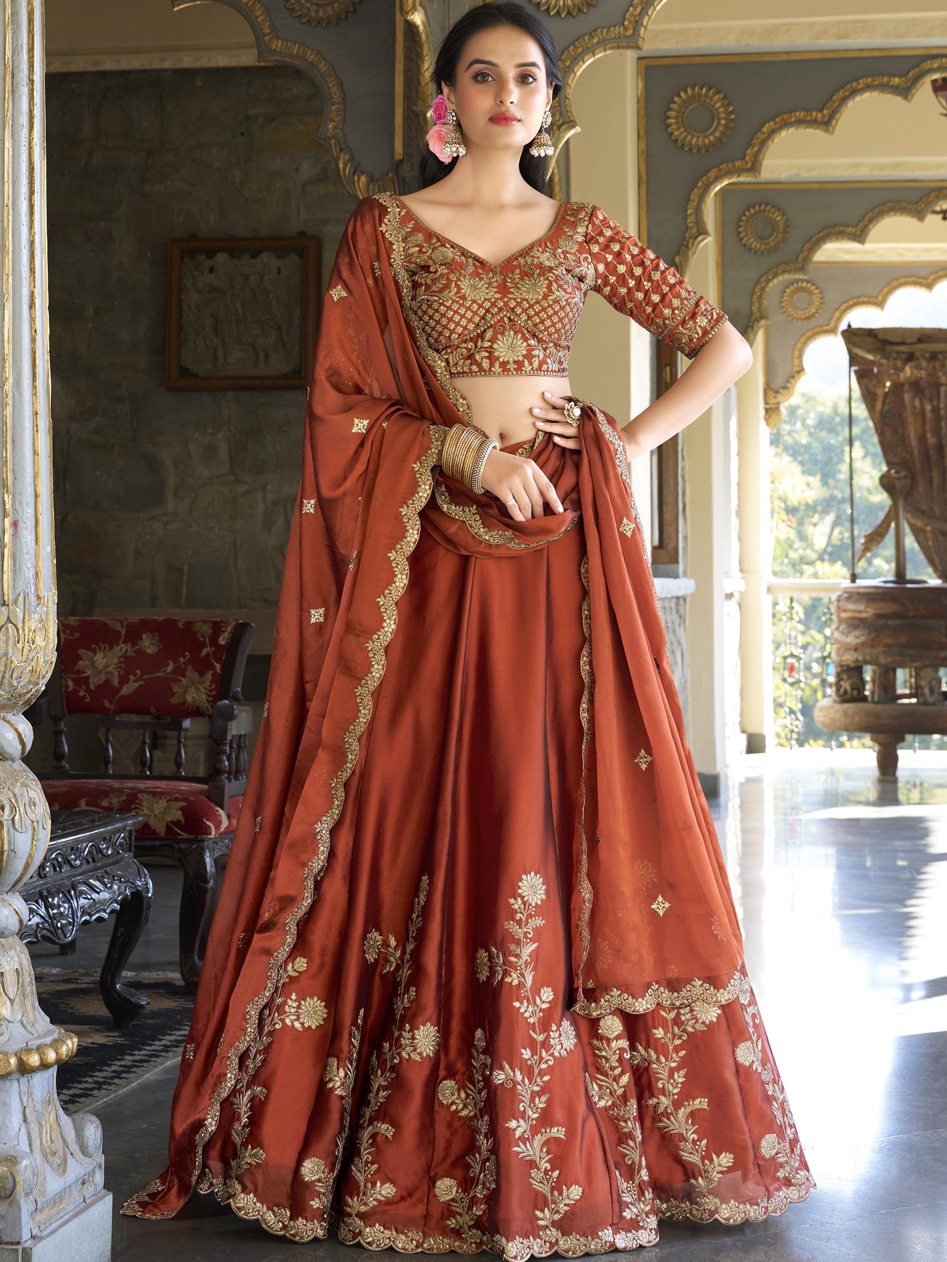 Rangoli Silk Thread Embroidered Lehenga With Dupatta