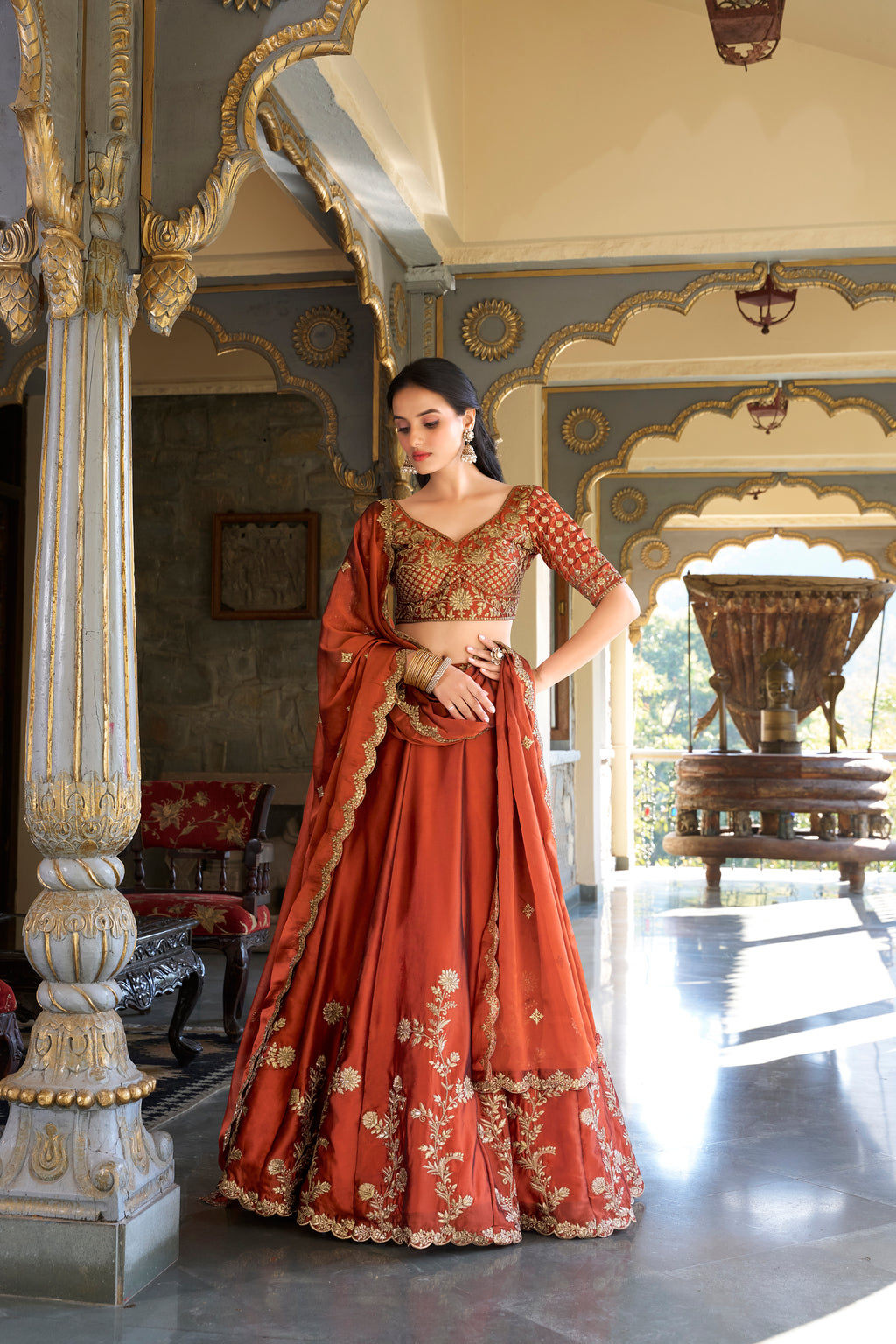 Rangoli Silk Thread Embroidered Lehenga With Dupatta