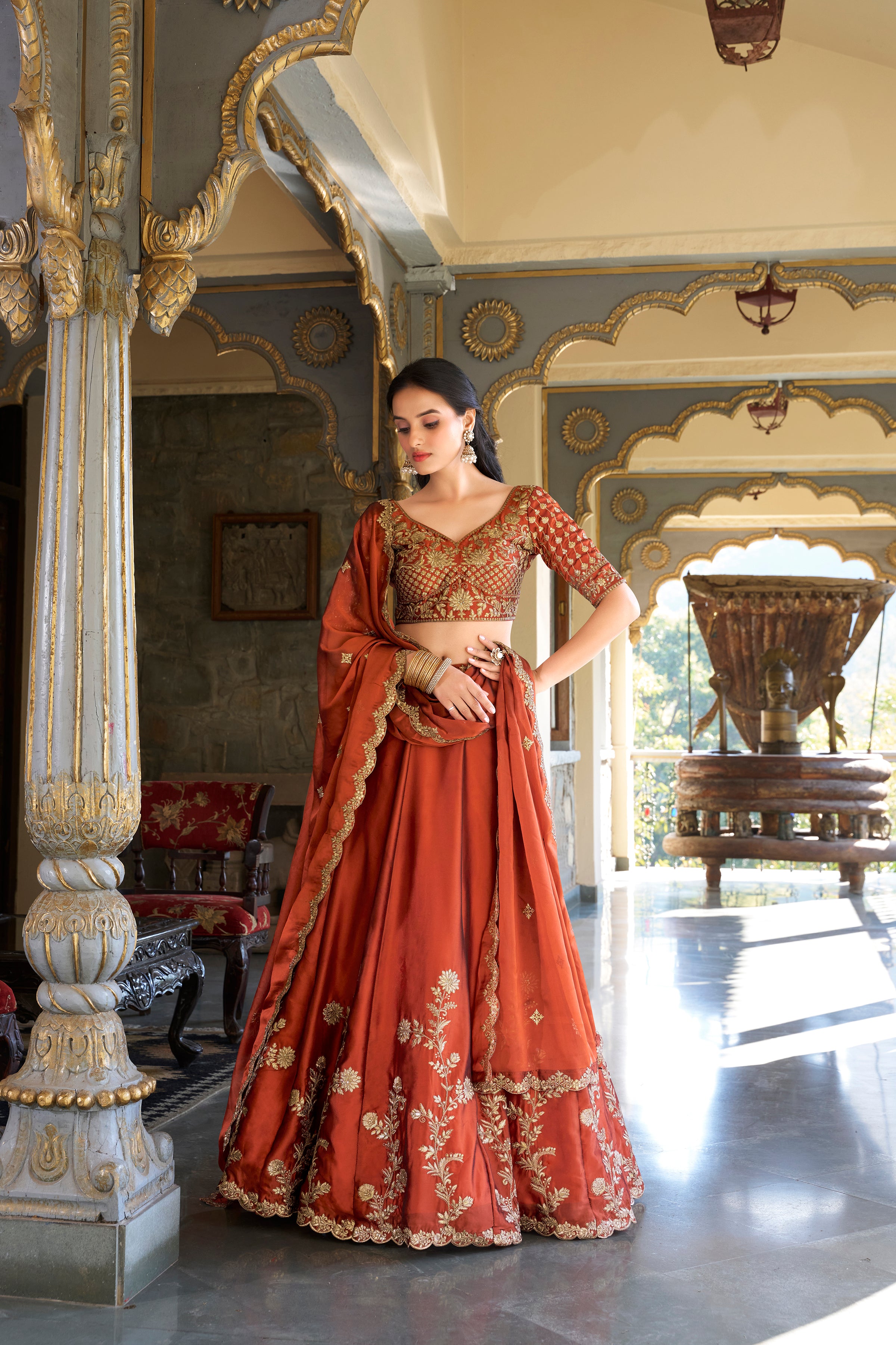 Rangoli Silk Thread Embroidered Lehenga With Dupatta
