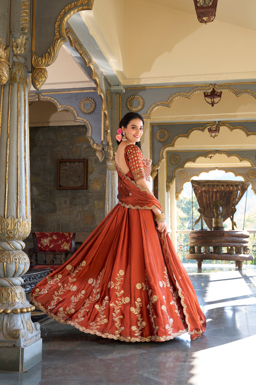 Rangoli Silk Thread Embroidered Lehenga With Dupatta