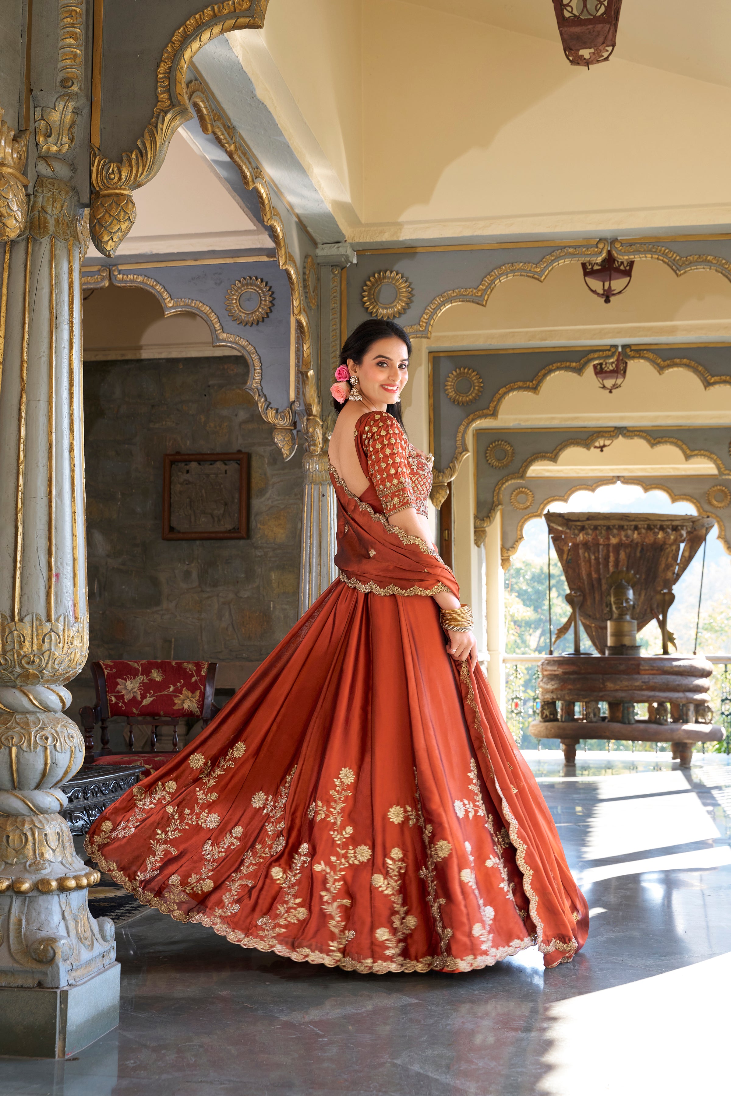 Rangoli Silk Thread Embroidered Lehenga With Dupatta