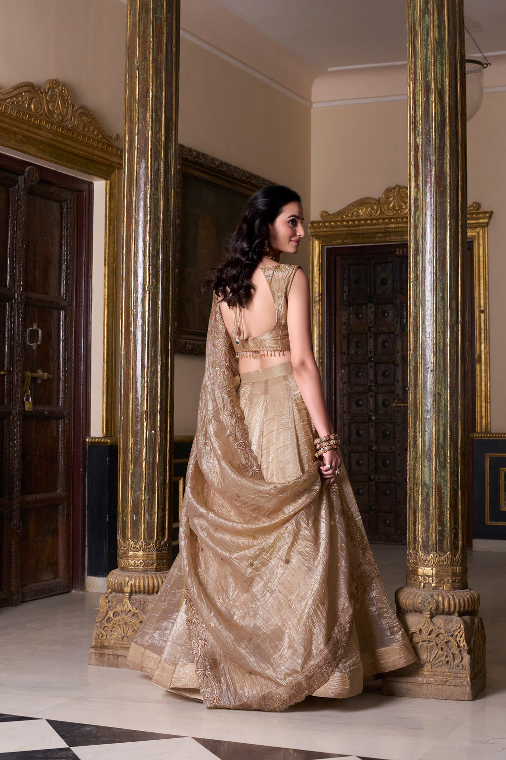 Gold Crush Plain Lehenga Embroidered For Women