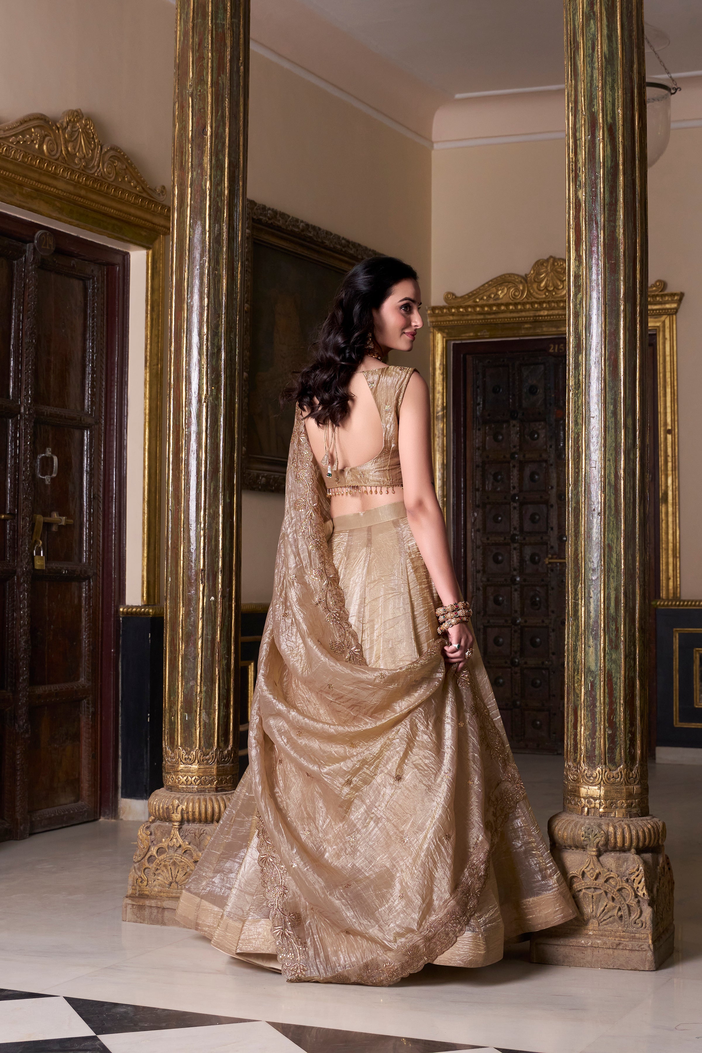 Gold Crush Plain Lehenga Embroidered For Women