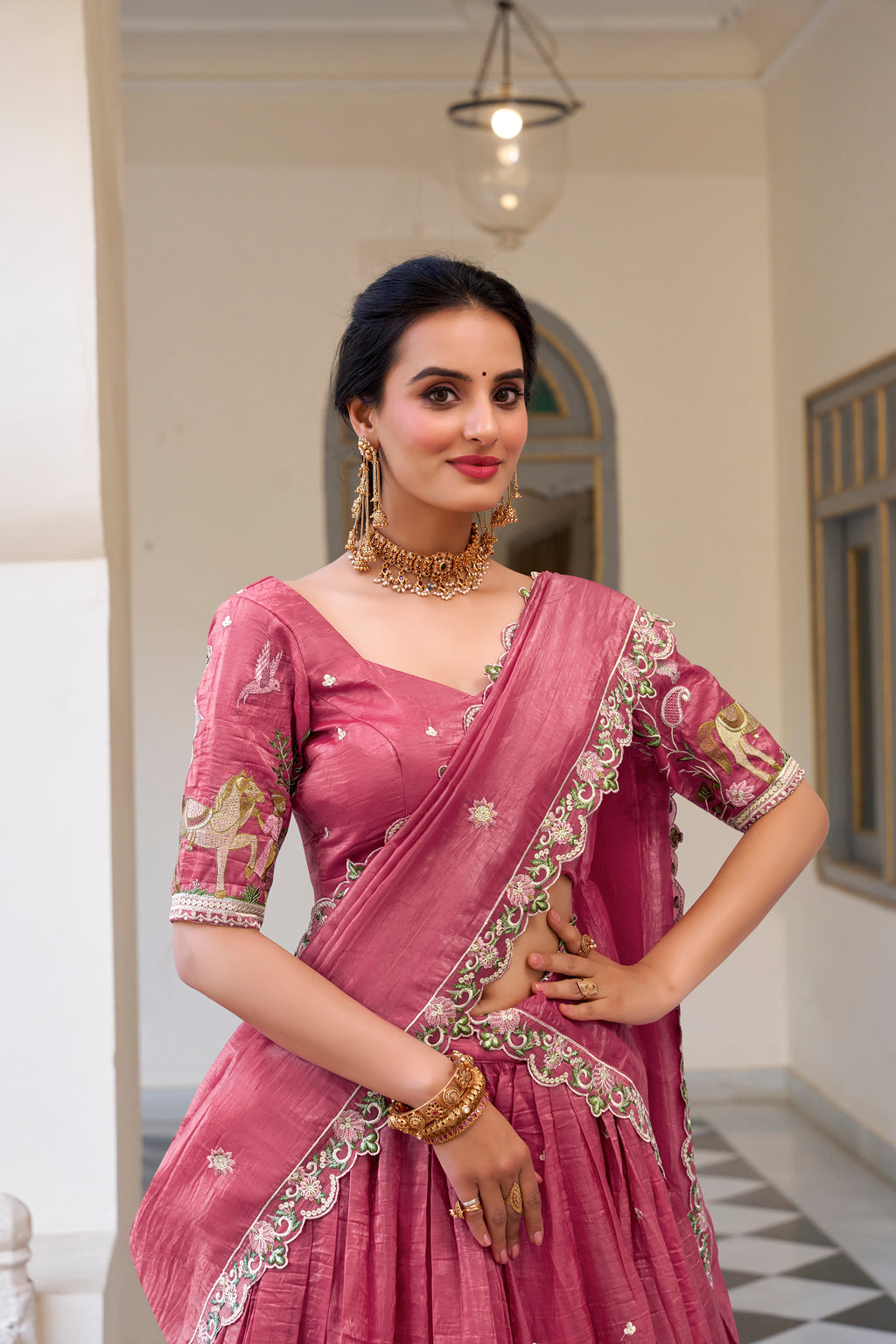 Gold Crush Thread Embroidered Lehenga For Women