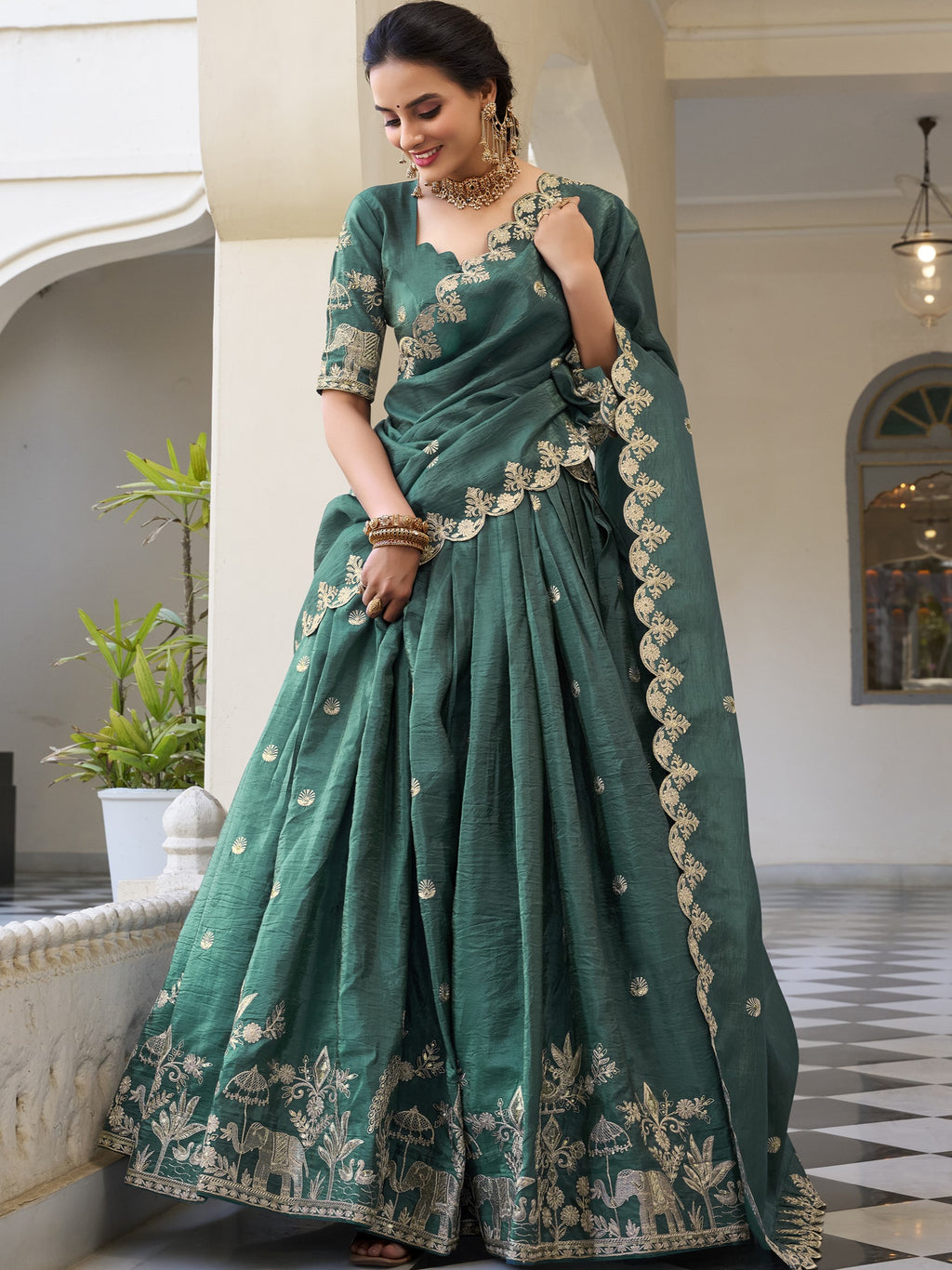 Gold Crush Thread Embroidered Lehenga For Women