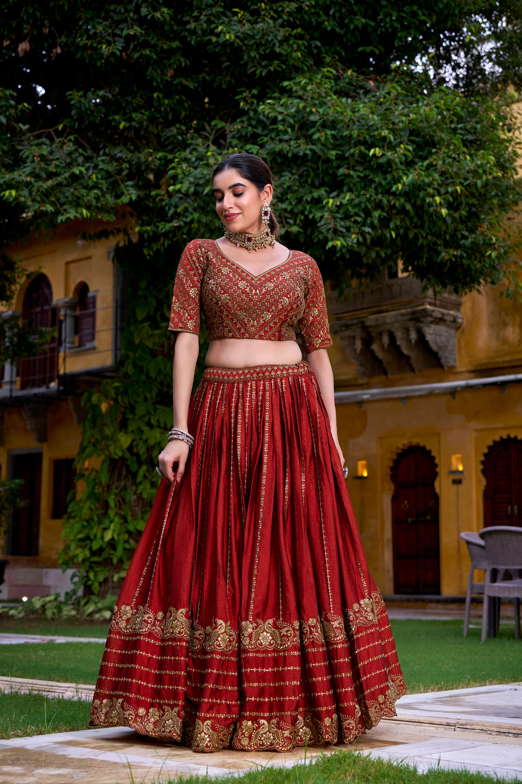 Rangoli Crush Thread Embroidered Lehenga With Dupatta