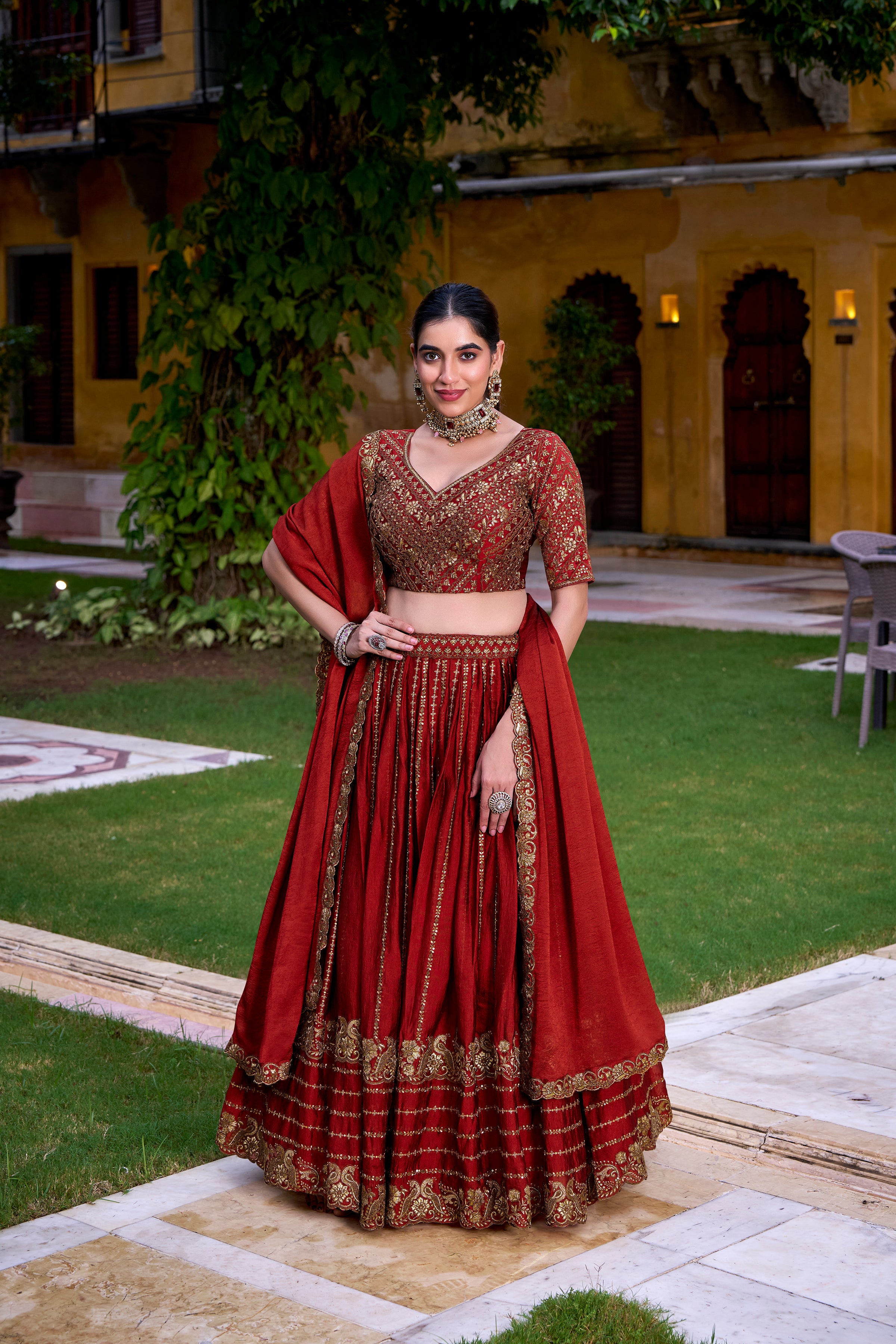 Rangoli Crush Thread Embroidered Lehenga With Dupatta