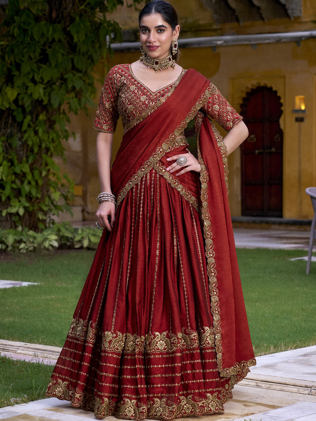 Rangoli Crush Thread Embroidered Lehenga With Dupatta