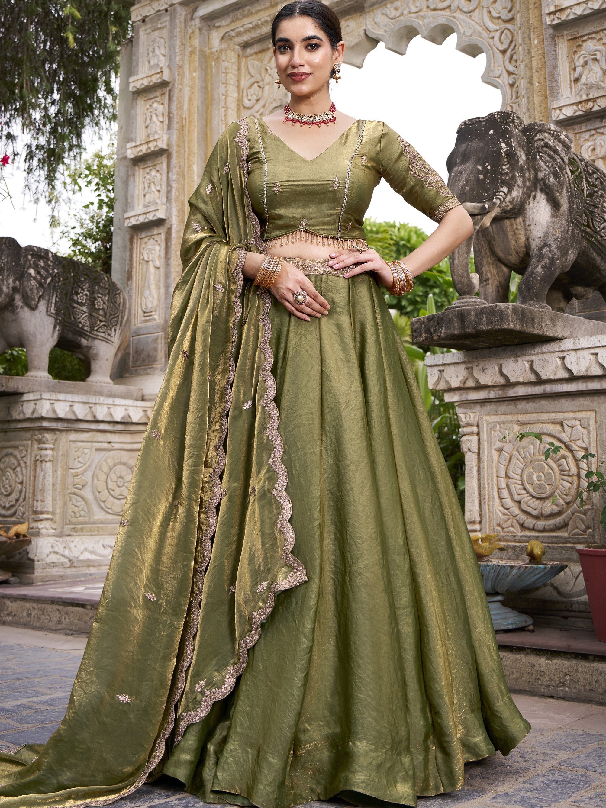 Fendi Thread Embroidered Lehenga With Dupatta