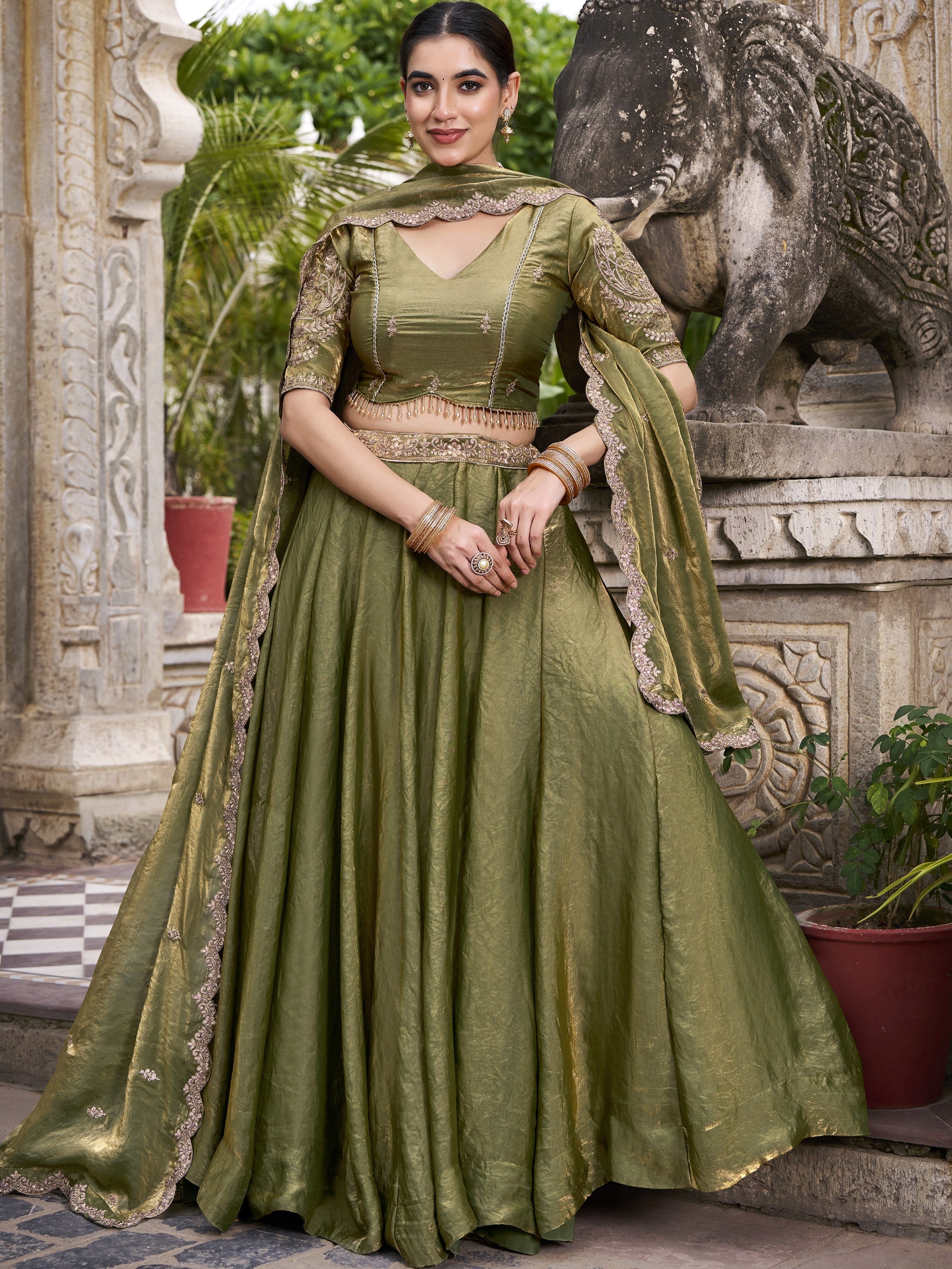 Fendi Thread Embroidered Lehenga With Dupatta